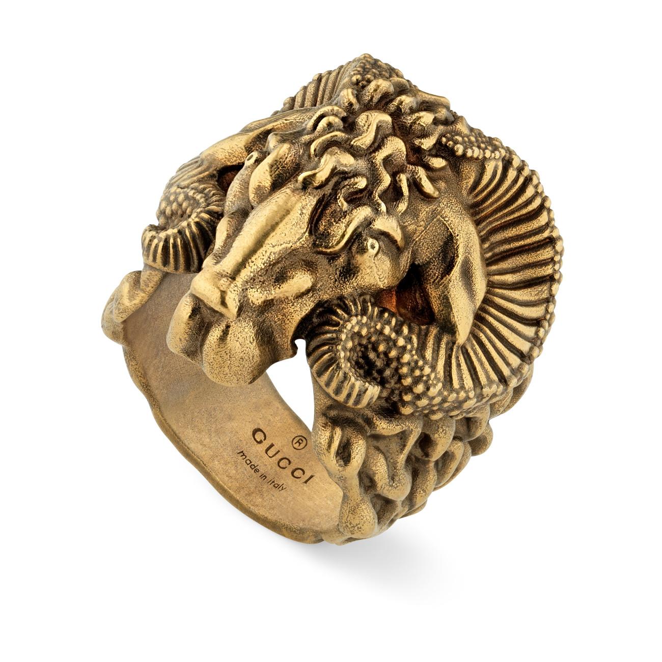 Gucci Metal Ring With Aries in Metallic for Men Lyst
