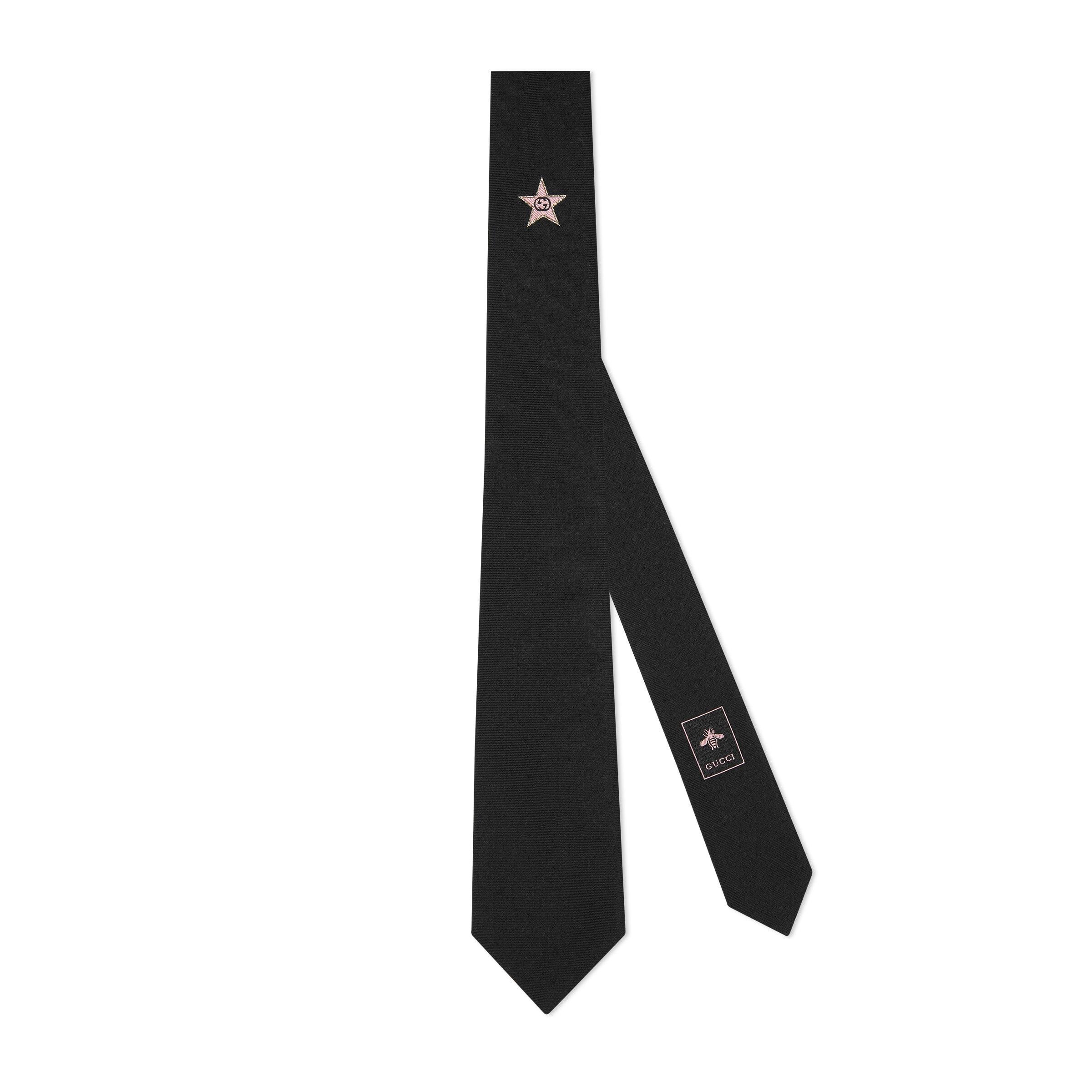 Gucci Silk Tie With Interlocking G Star in Black for Men | Lyst
