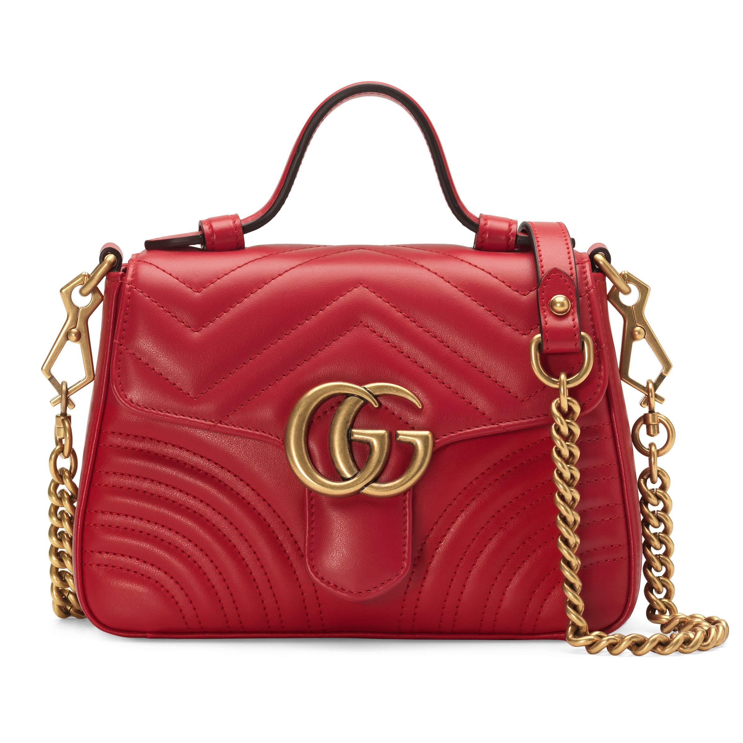 Gucci Leather GG Marmont Small Top Handle Bag in Red - Save 25% - Lyst