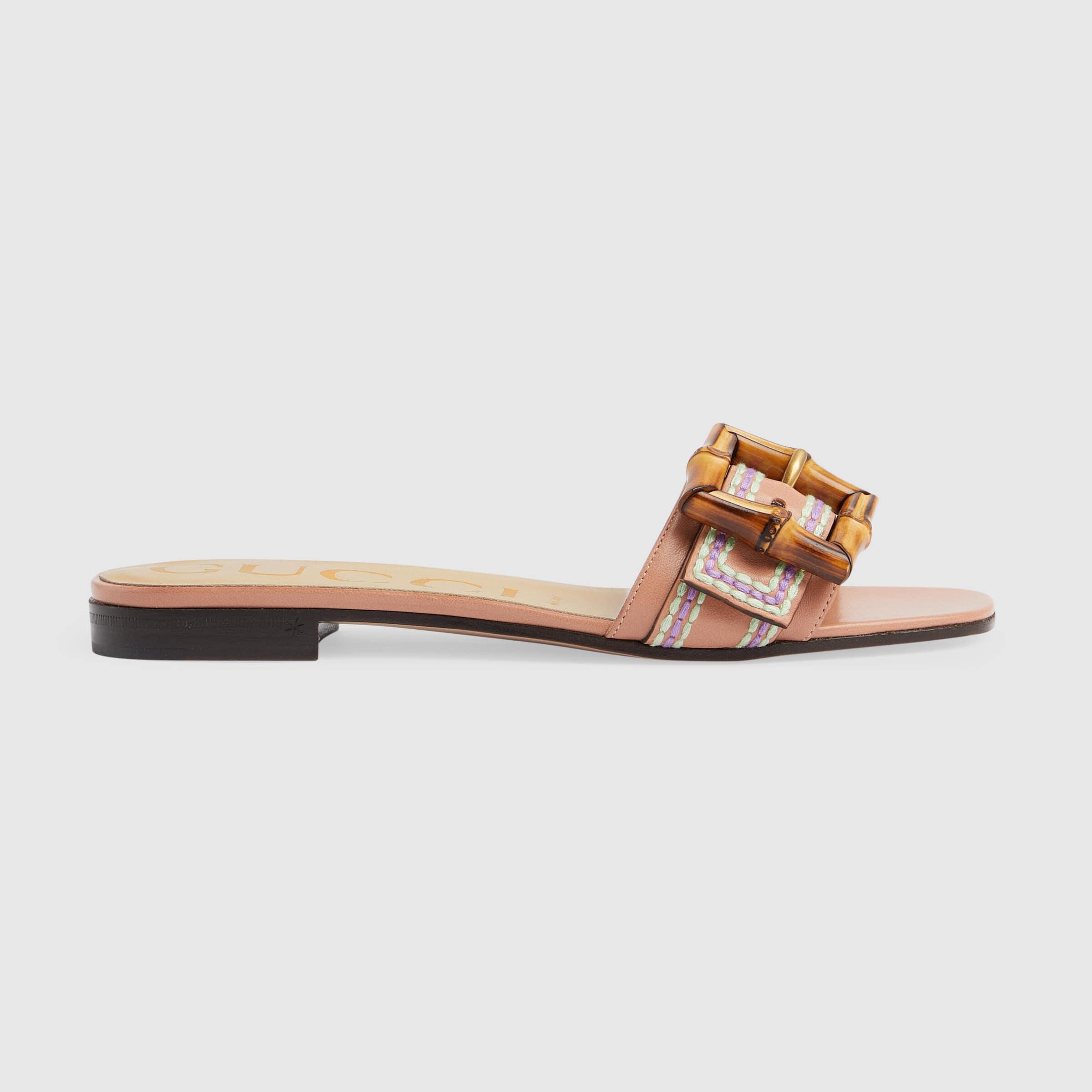 Gucci Slide Sandal With Bamboo Buckle in Pink | Lyst
