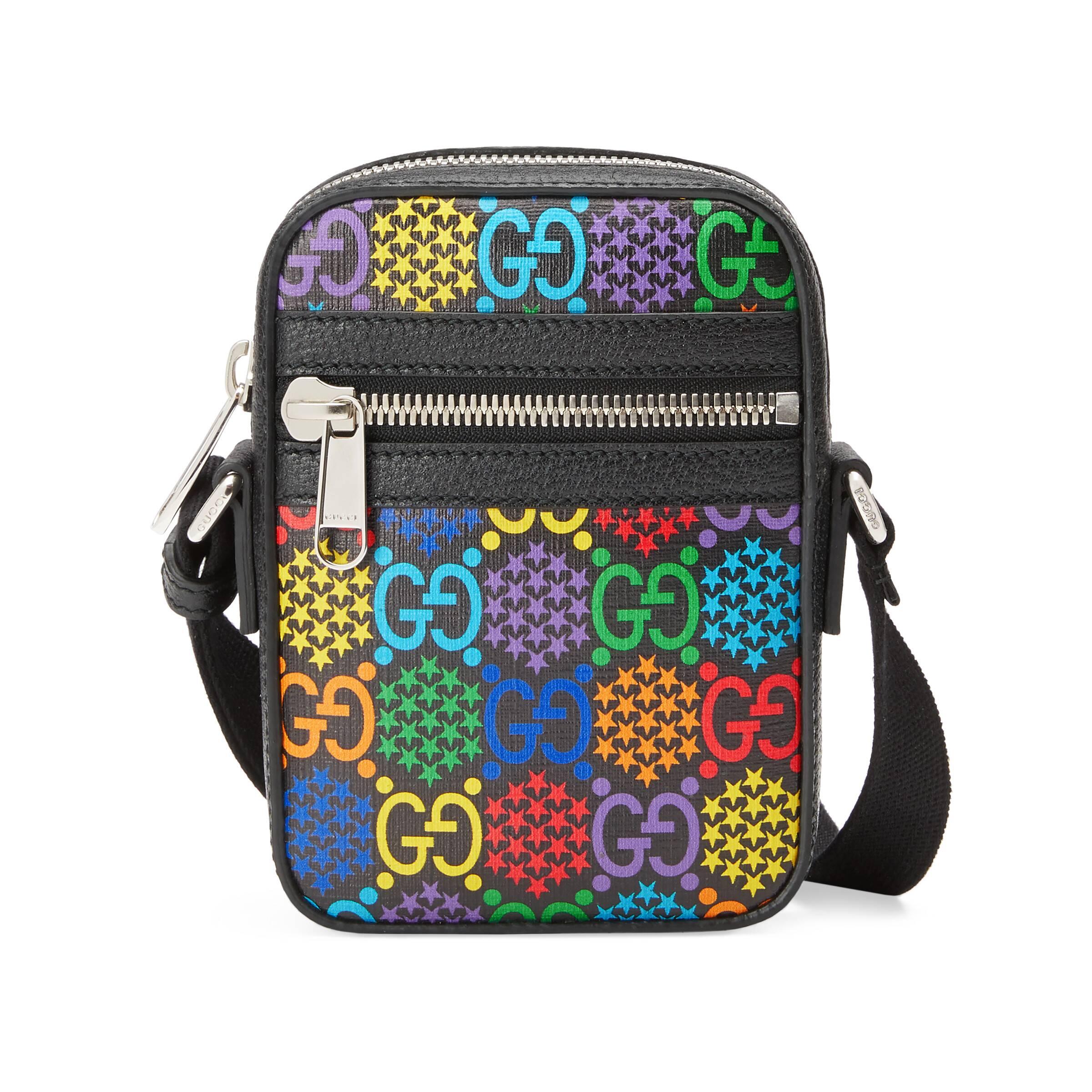 GUCCI GG Psychedelic Print Leather Messenger Bag Black 598103