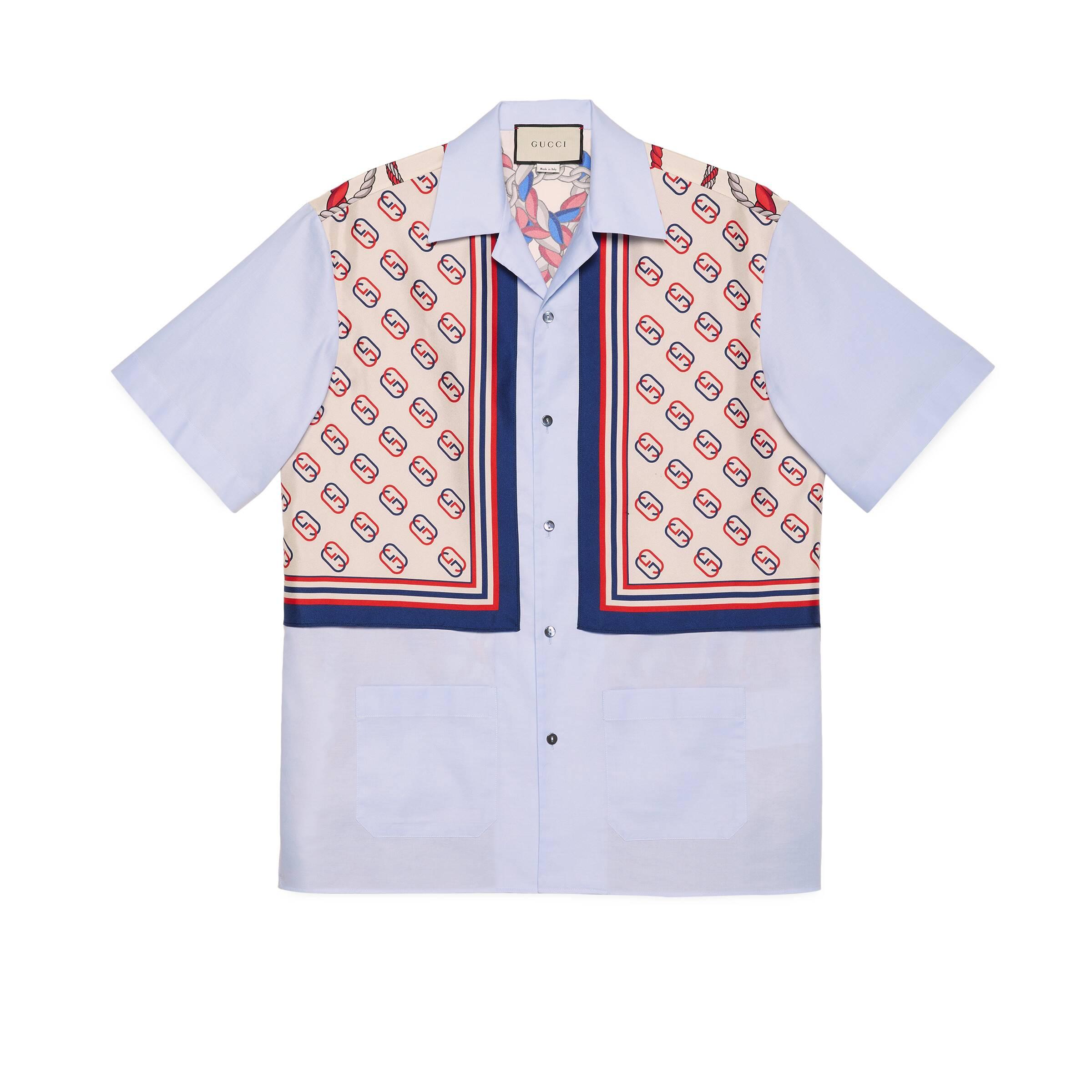 Chemise en coton et soie à imprimé GG et lion Gucci pour homme en coloris  Bleu | Lyst