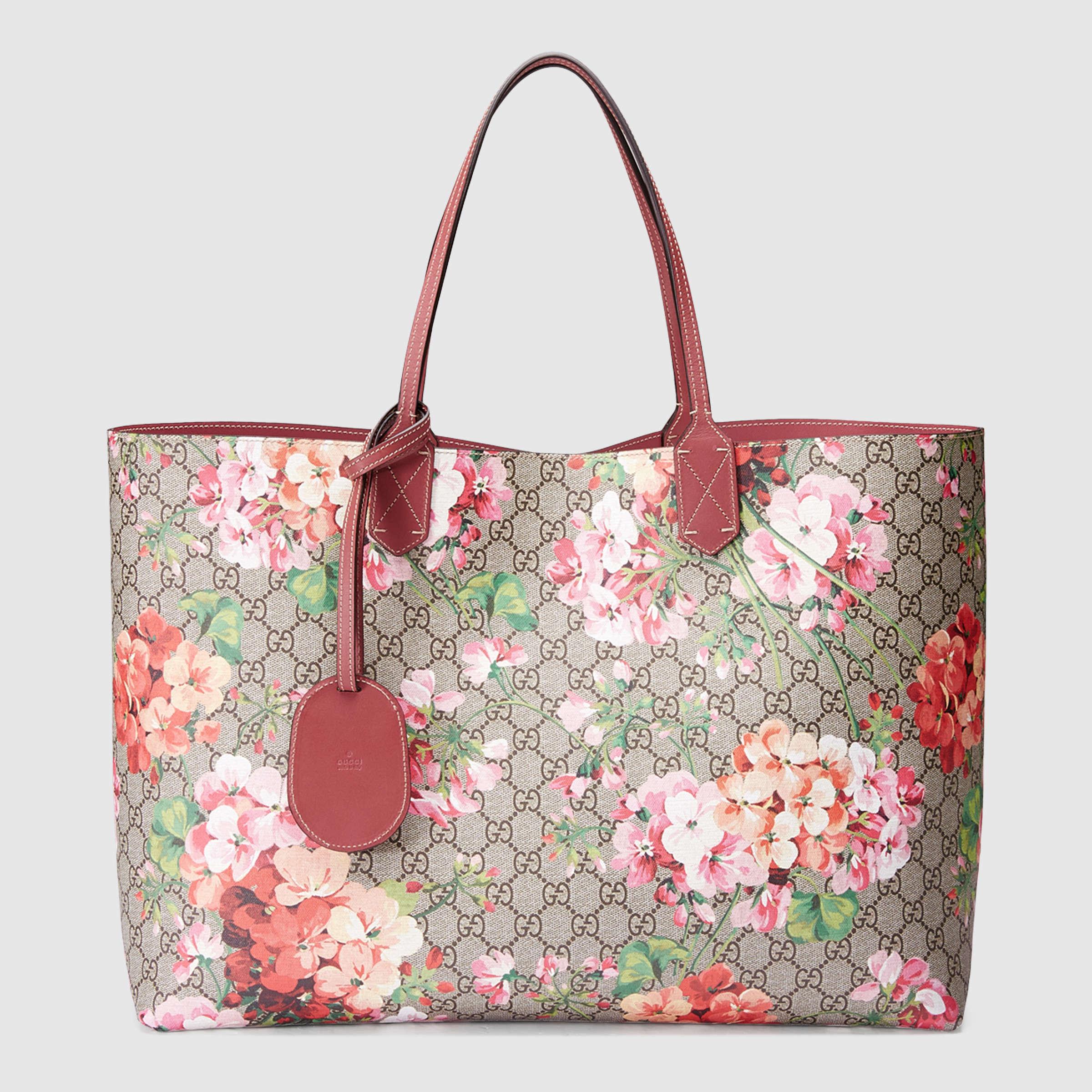 Gucci Reversible Gg Blooms Leather Tote in Pink | Lyst