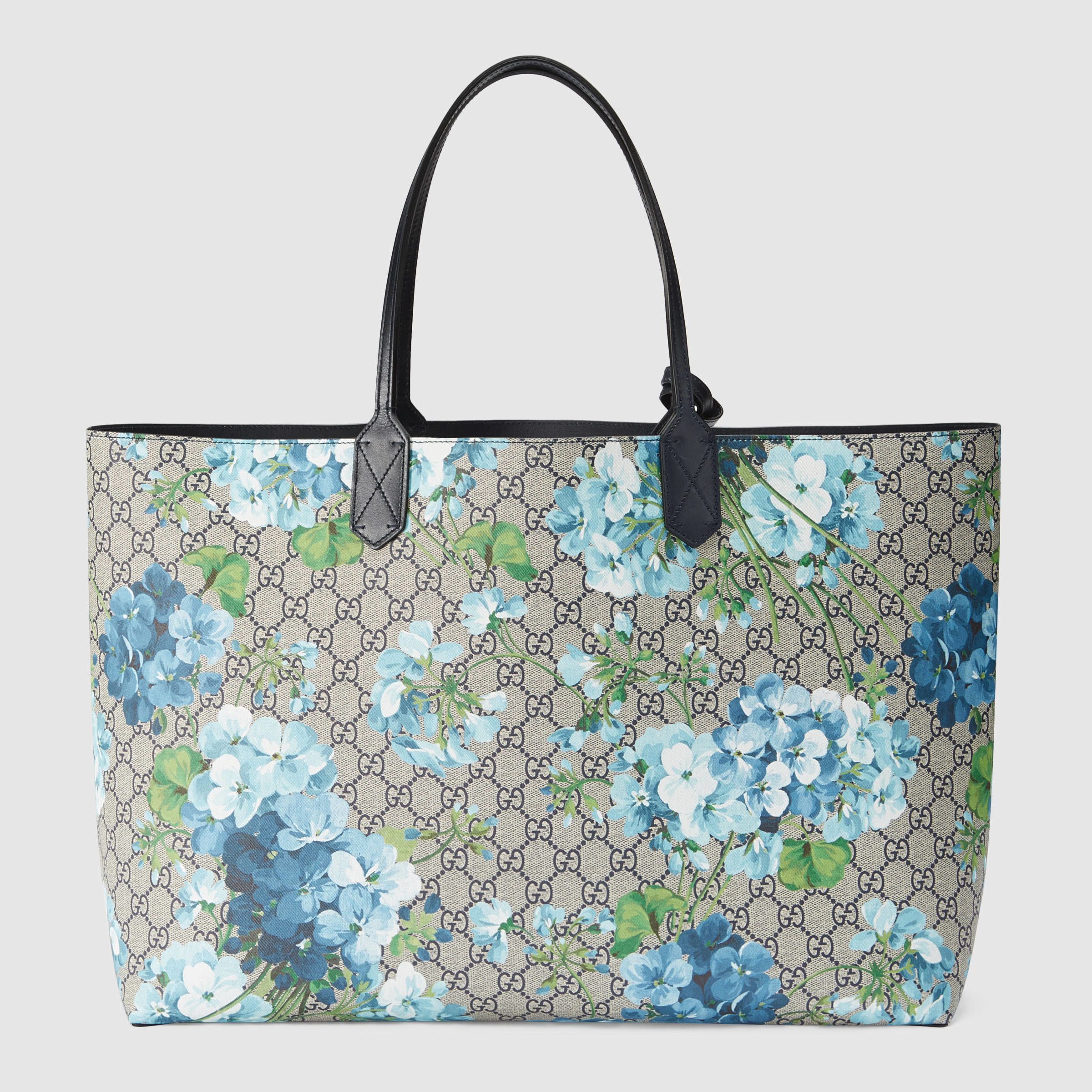 Gucci Leather 'reversible GG Blooms' Shopper Bag in Blue Leather (Blue ...