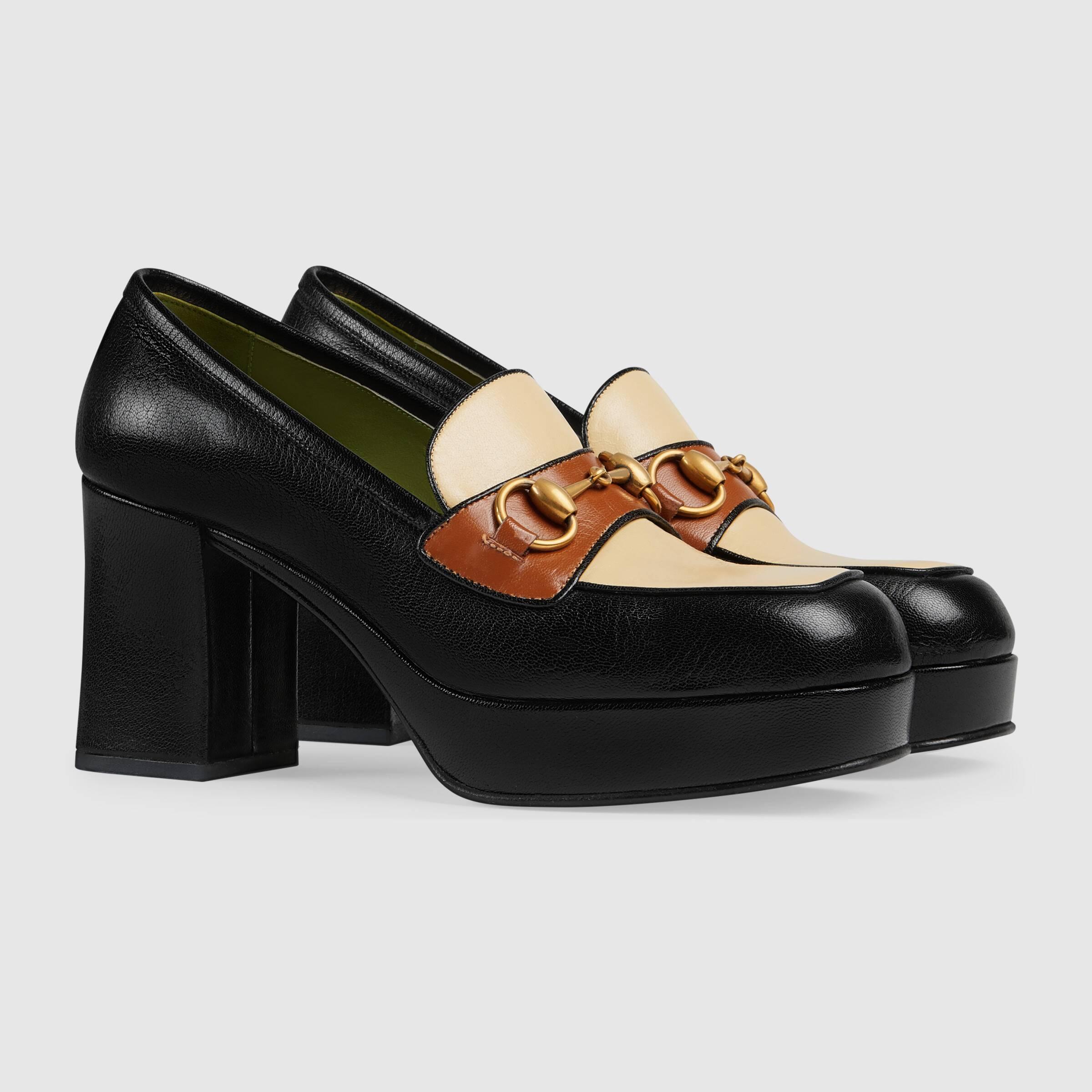 Gucci Platform Loafer With Horsebit in Black | Lyst