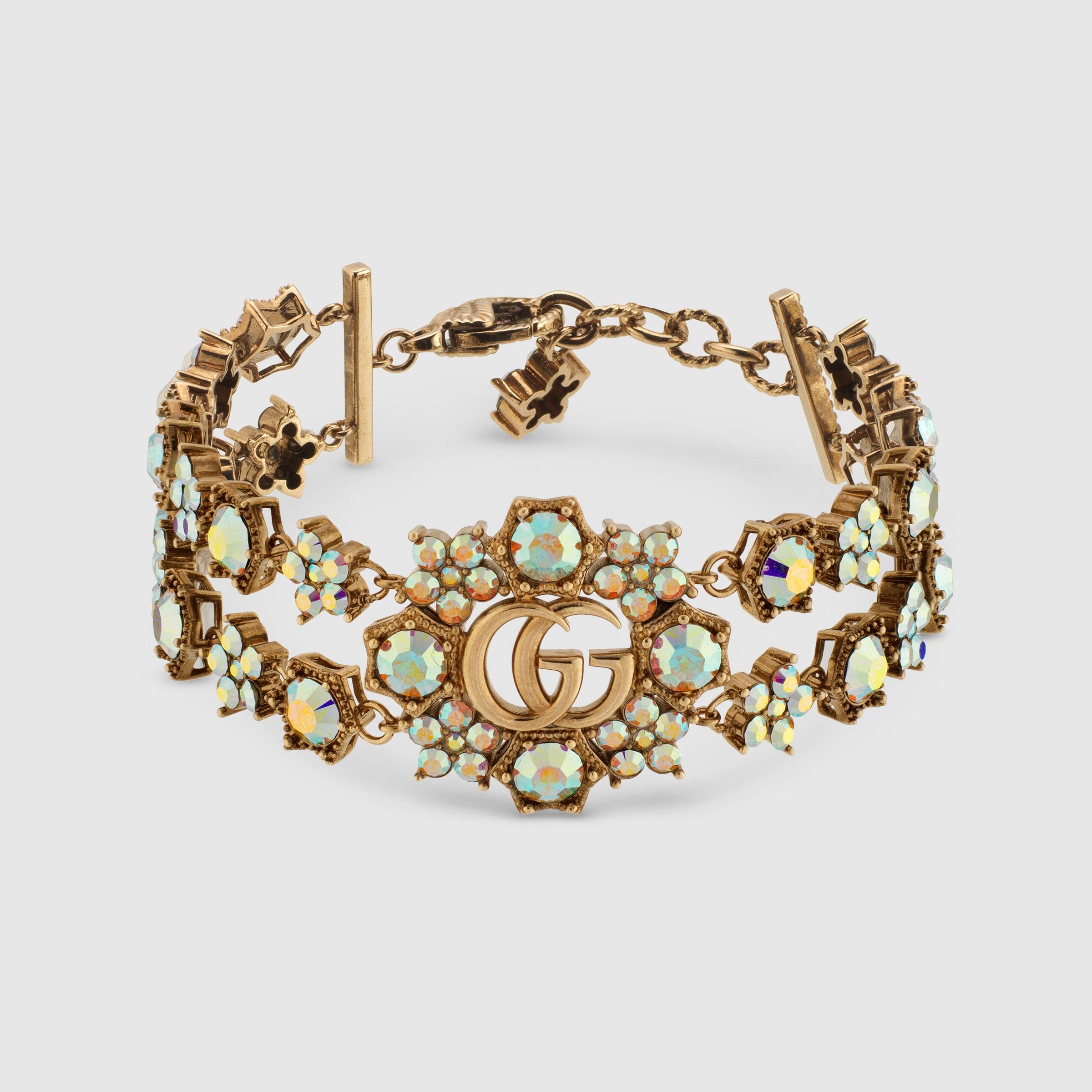 Gucci Double G Crystal-embellished Bracelet - Green