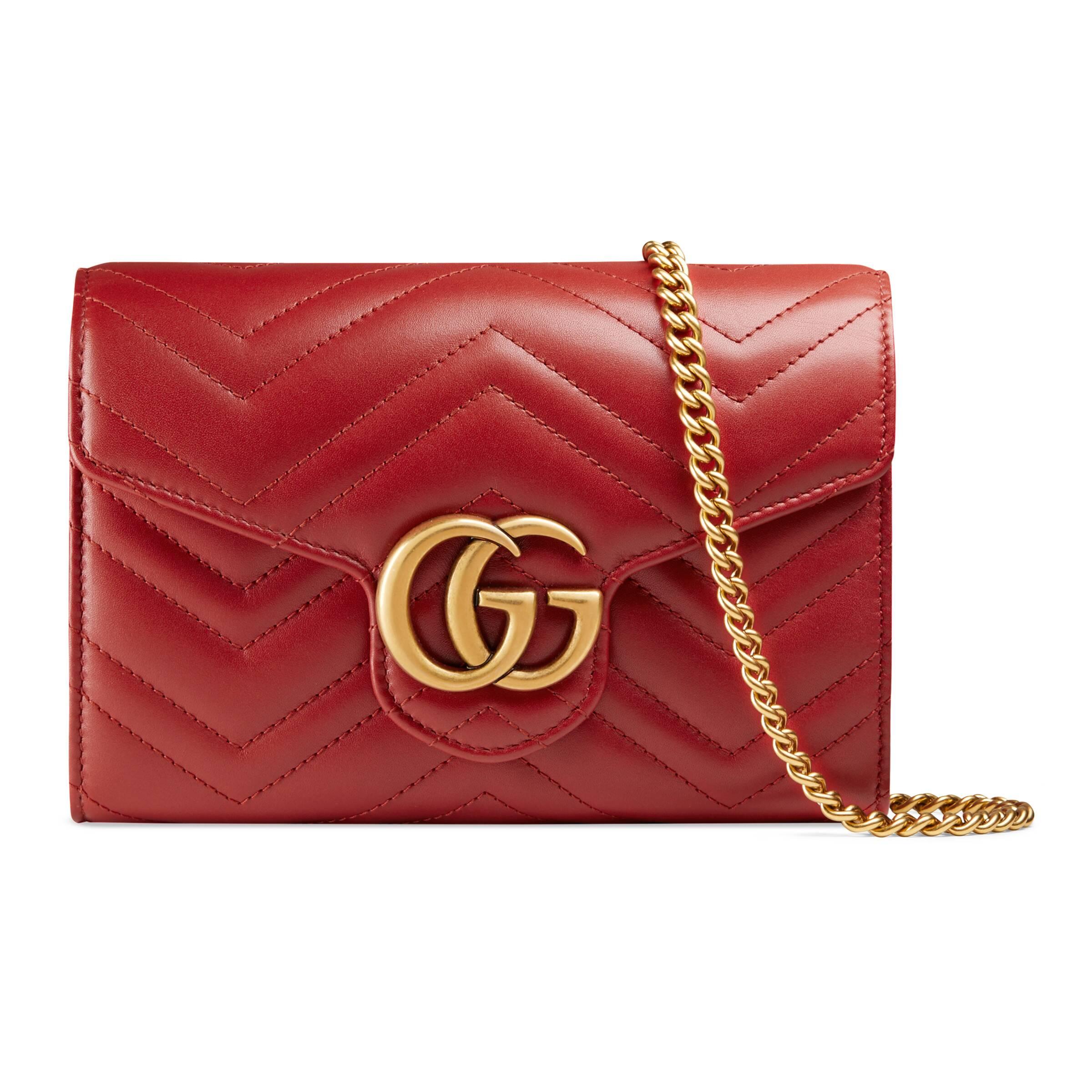Gucci Leather Mini GG Marmont Matelassé Bag in Red | Lyst