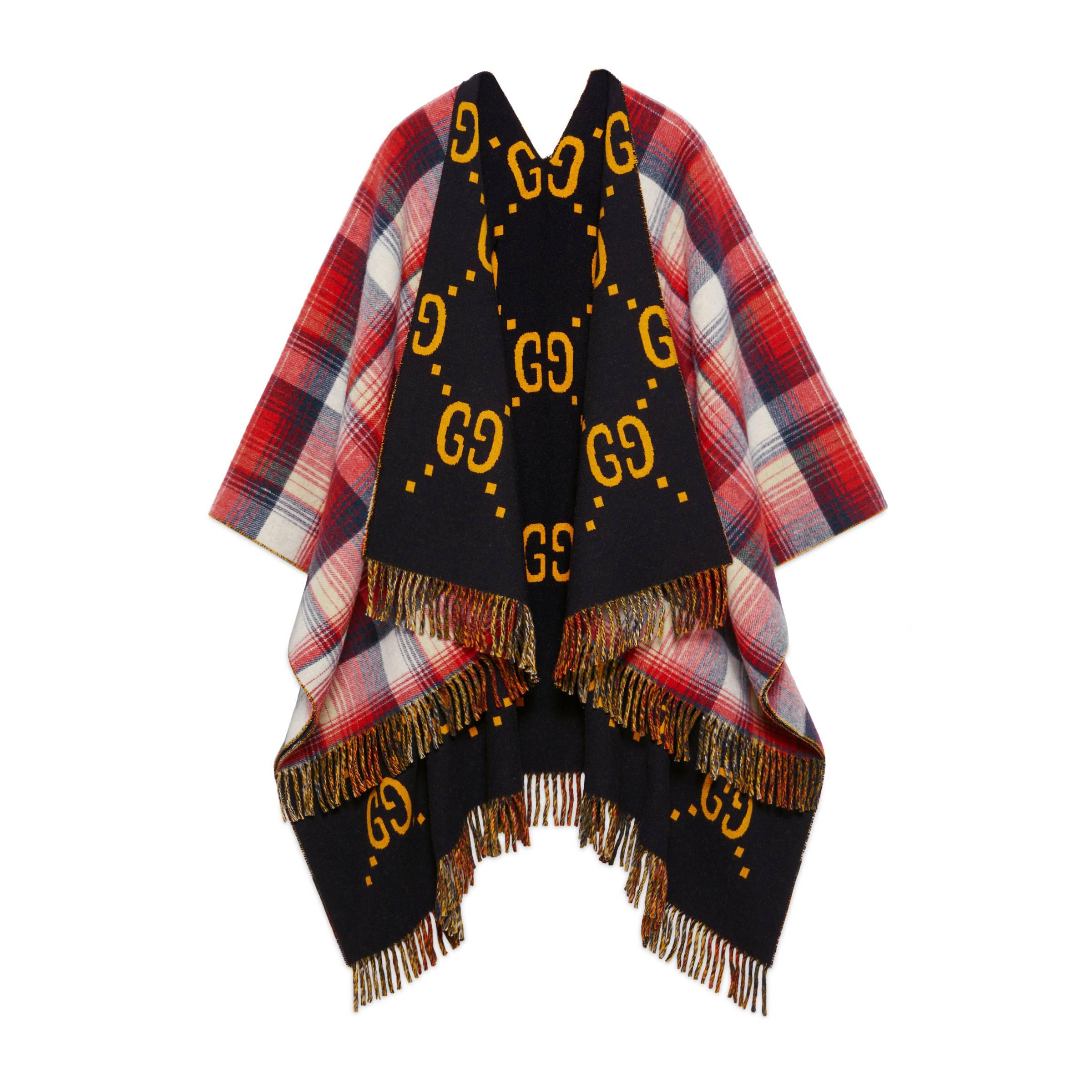 Gucci Reversible GG Wool Poncho in Red | Lyst