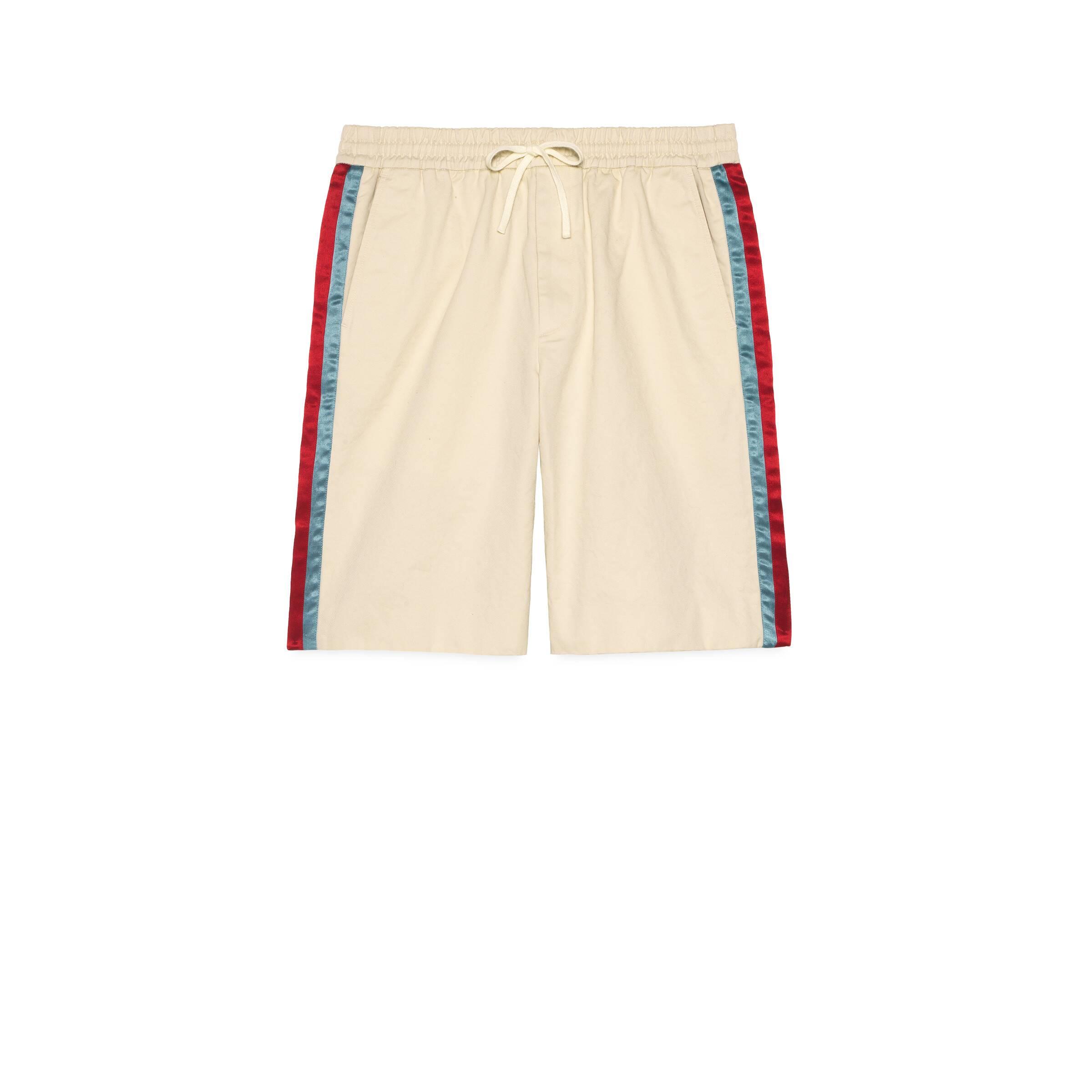 Gucci Cotton Drill Shorts With Acetate Stripe in White for Men Lyst
