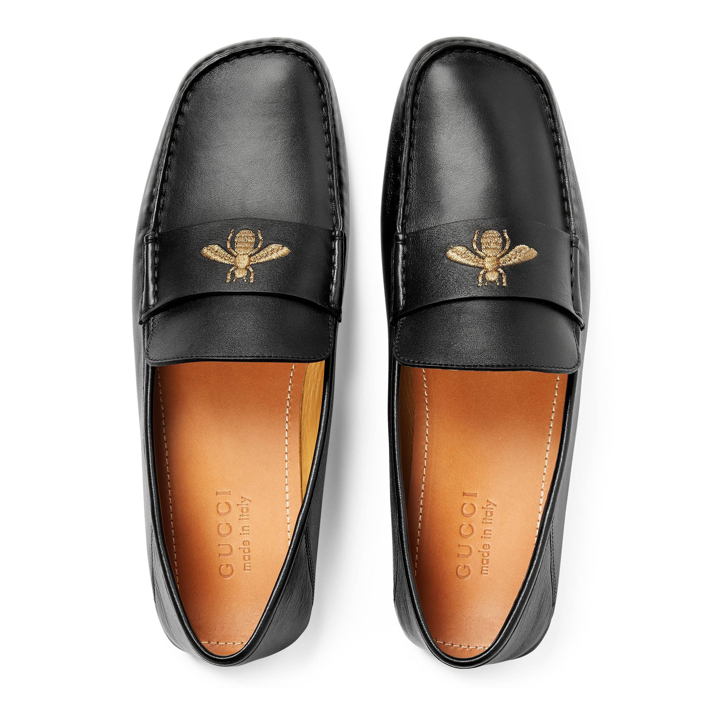 Mocassins en cuir avec abeille Cuir Gucci pour homme en coloris Noir - Lyst