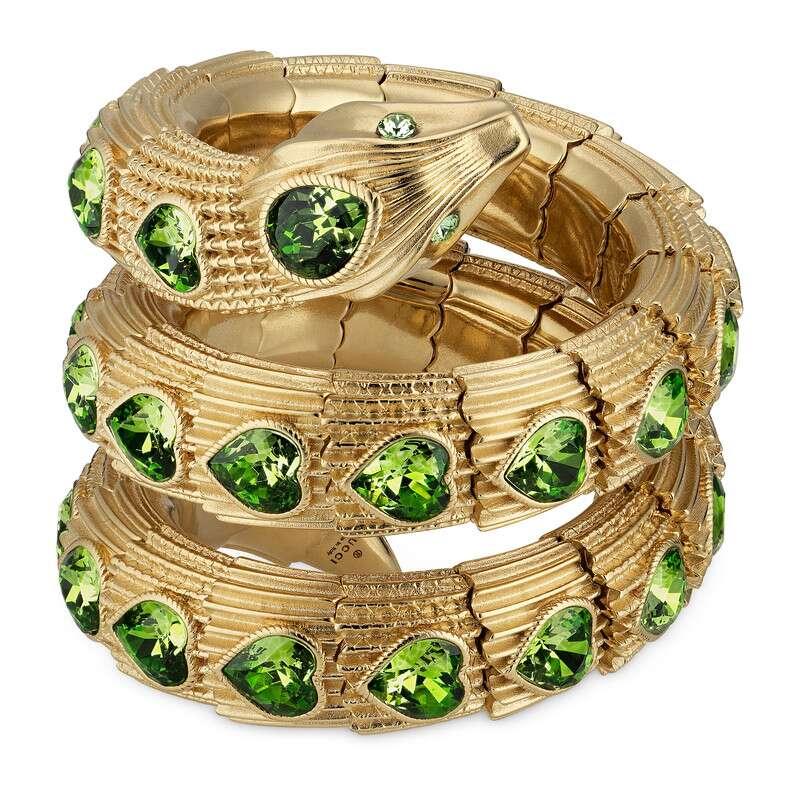 Gucci Triple Wrap Snake Bracelet With Crystals in Green Lyst