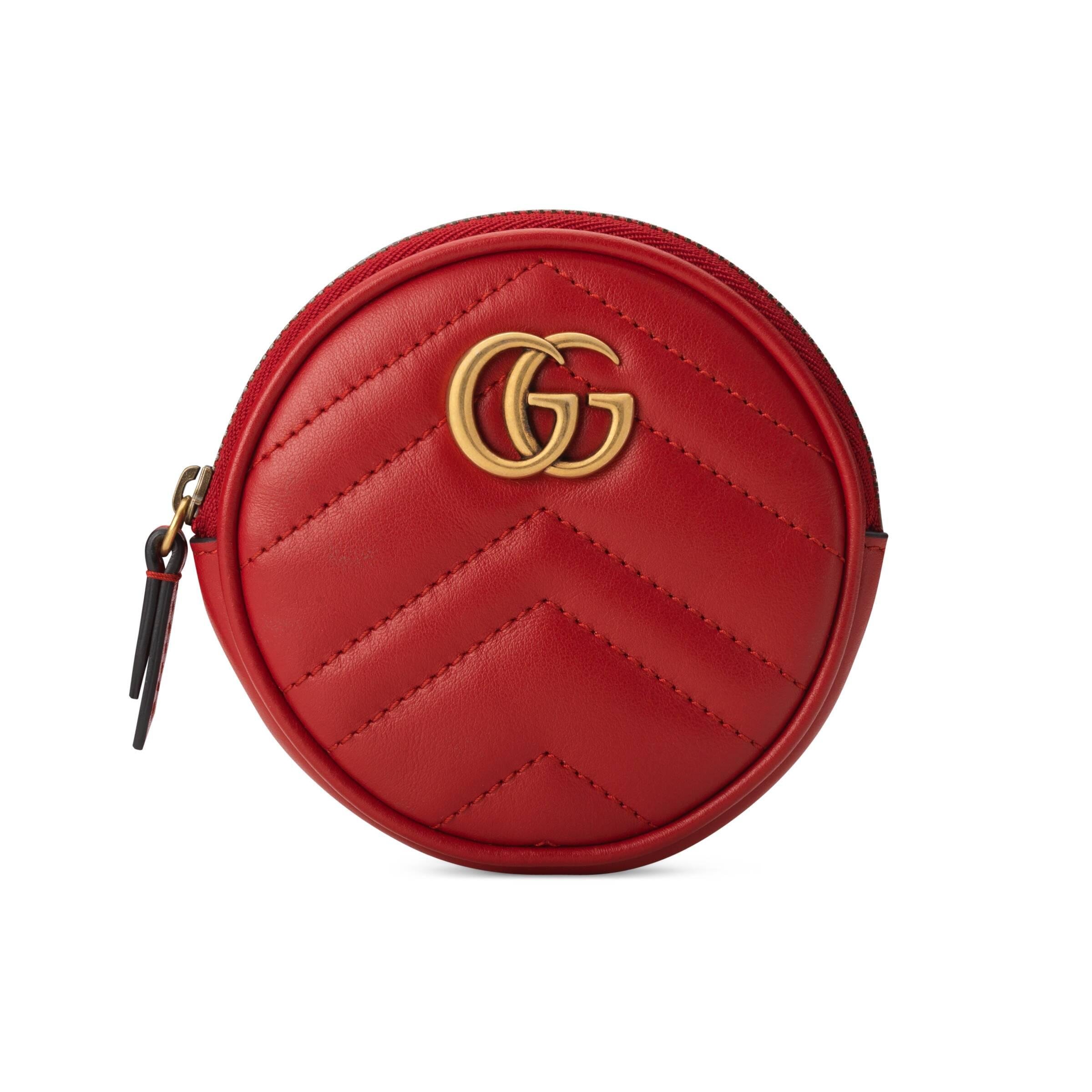 GUCCI GG Marmont Mini Round Leather Coin Purse Red 575160