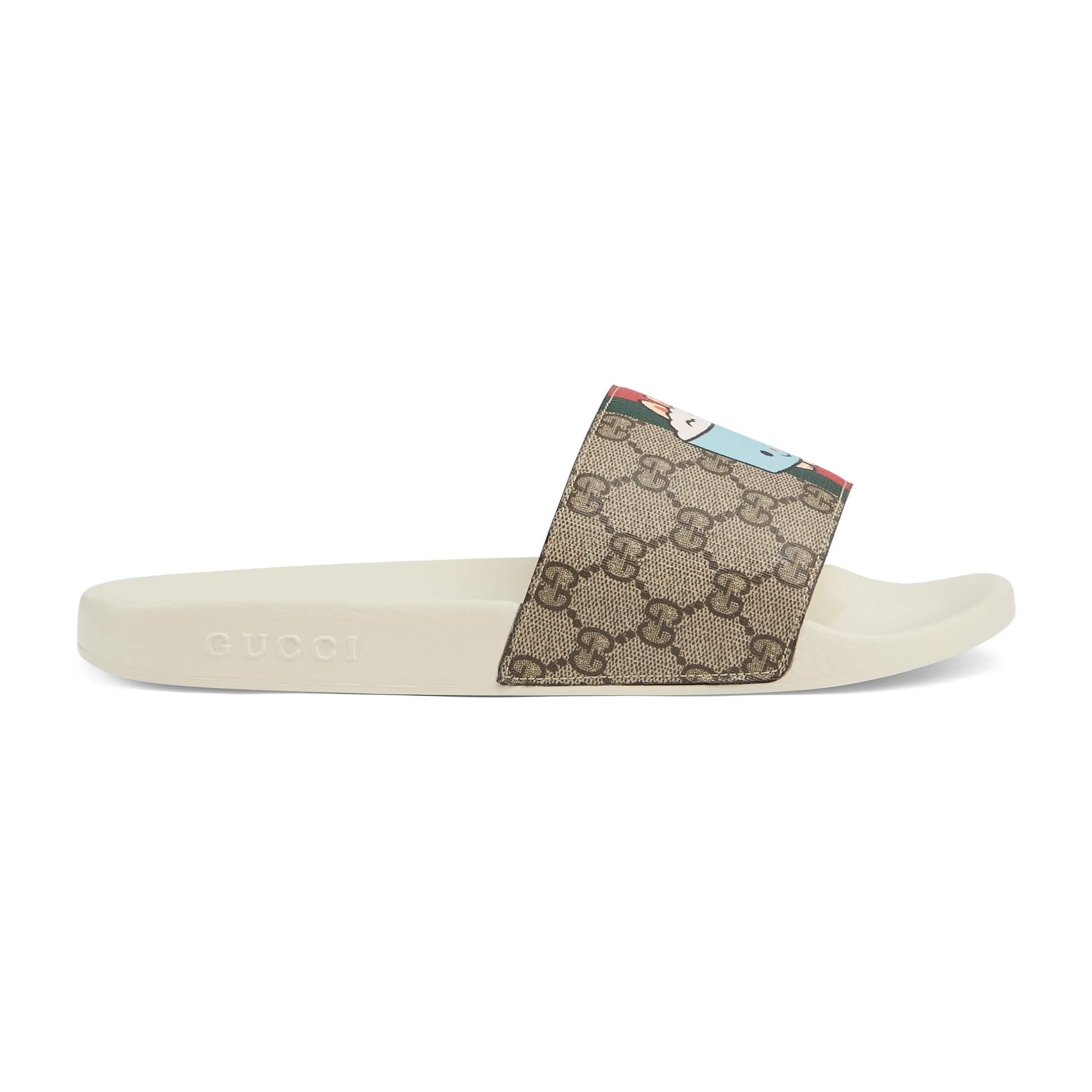Gucci Animal Print Slide Sandal in Natural for Men | Lyst