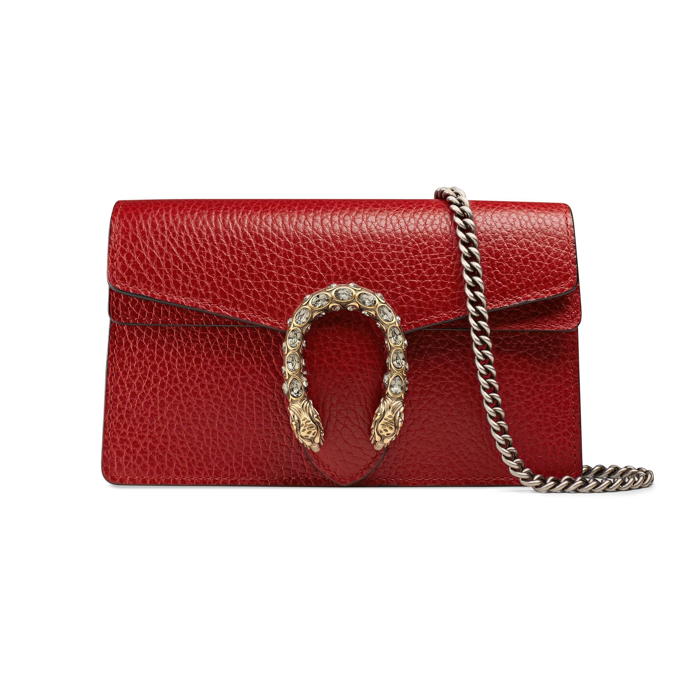Gucci Dionysus Leather Super Mini Bag in Red - Lyst