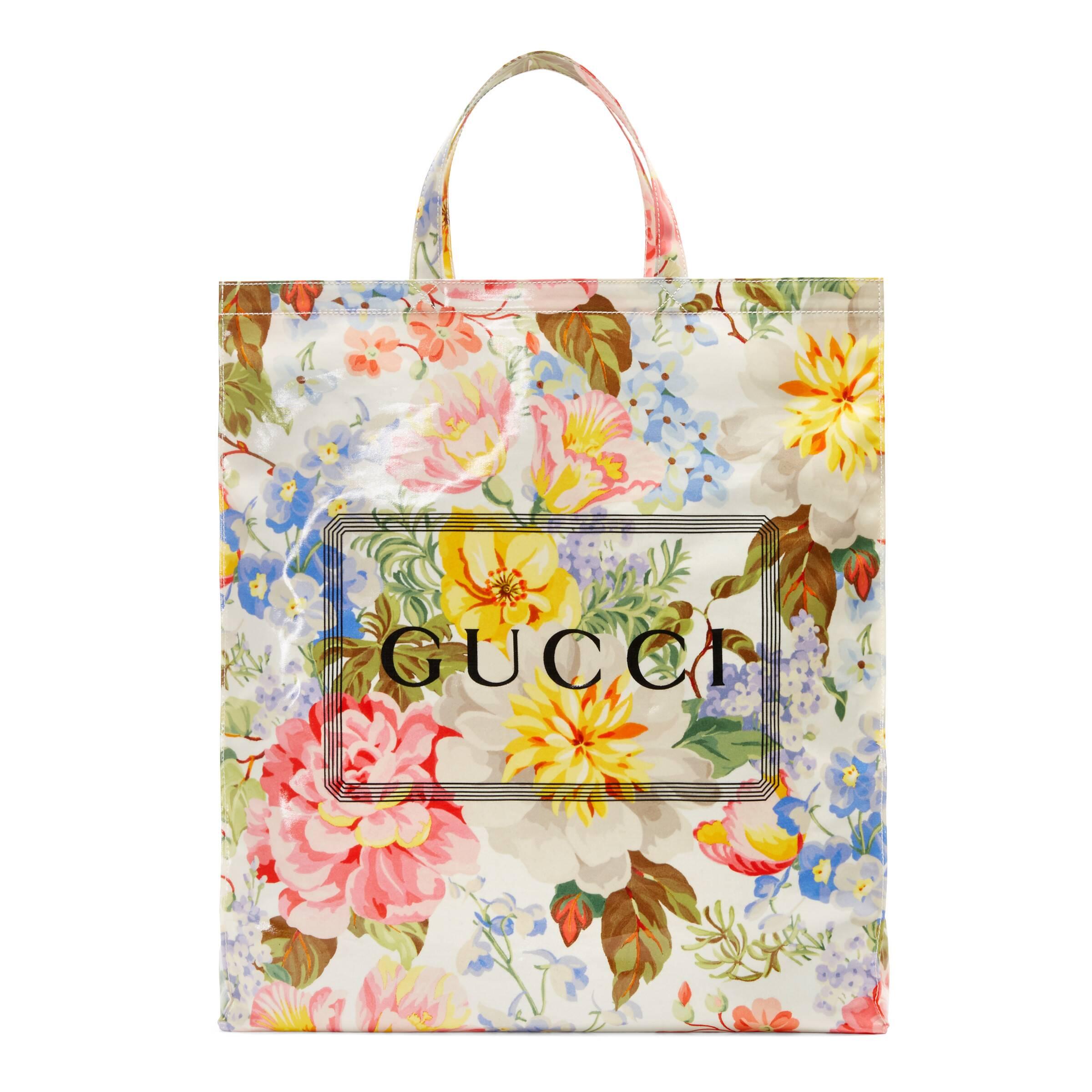 Bolso shopper mediano con estampado floral Gucci de Algodón de color Blanco  para hombre | Lyst