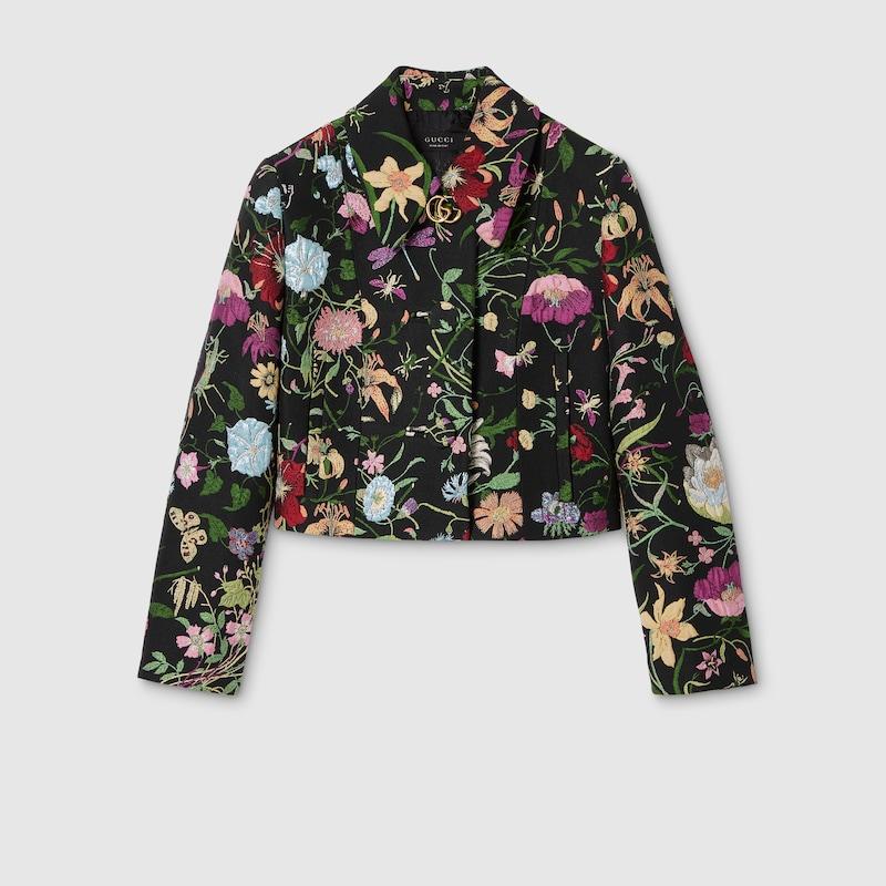 Gucci Flora Silk Brocade Jacket in Black | Lyst