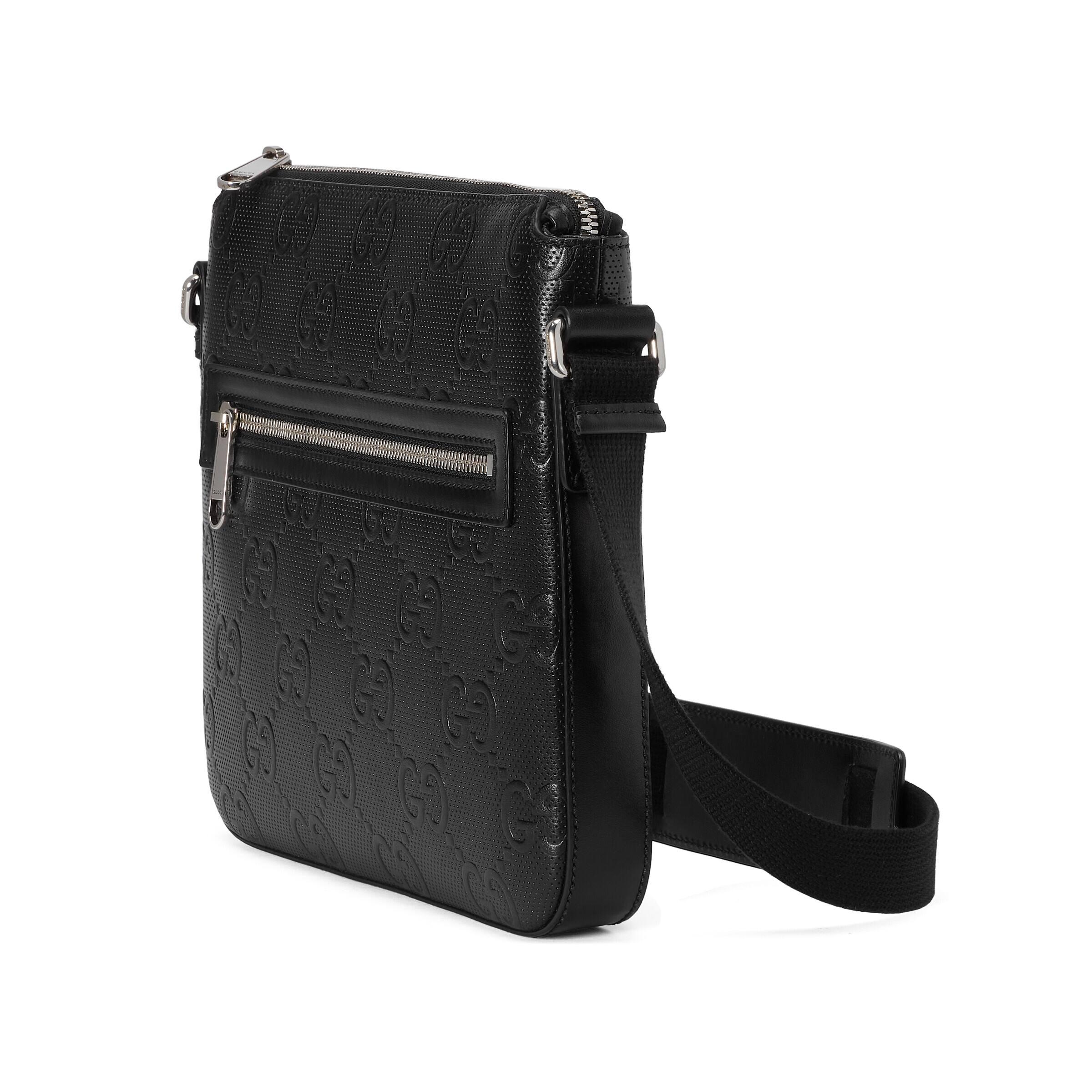 Gucci GG Embossed Small Messenger Bag in Black for Men | Lyst