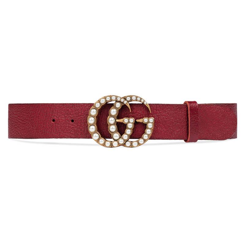 Imitation Pearl Double-g Leather Belt 