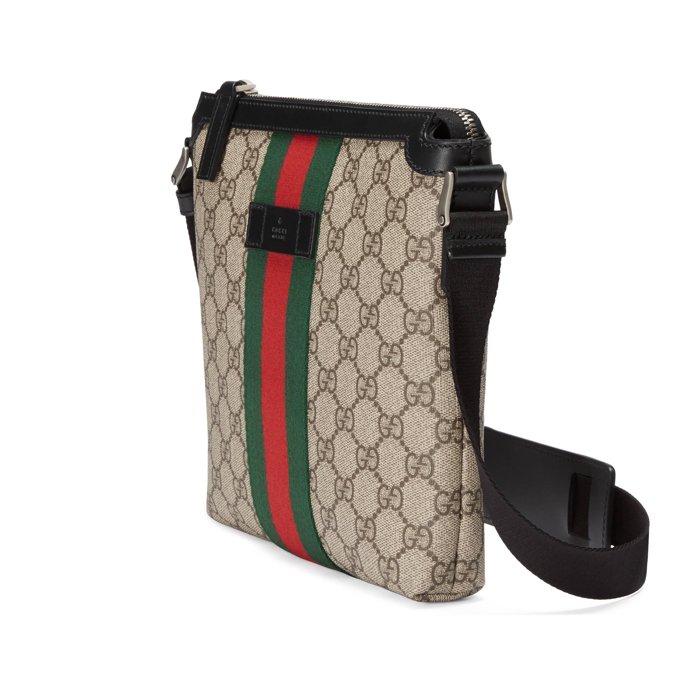 Gucci Canvas Beige GG Supreme Flat Messenger Bag in Black Beige (Natural)  for Men | Lyst