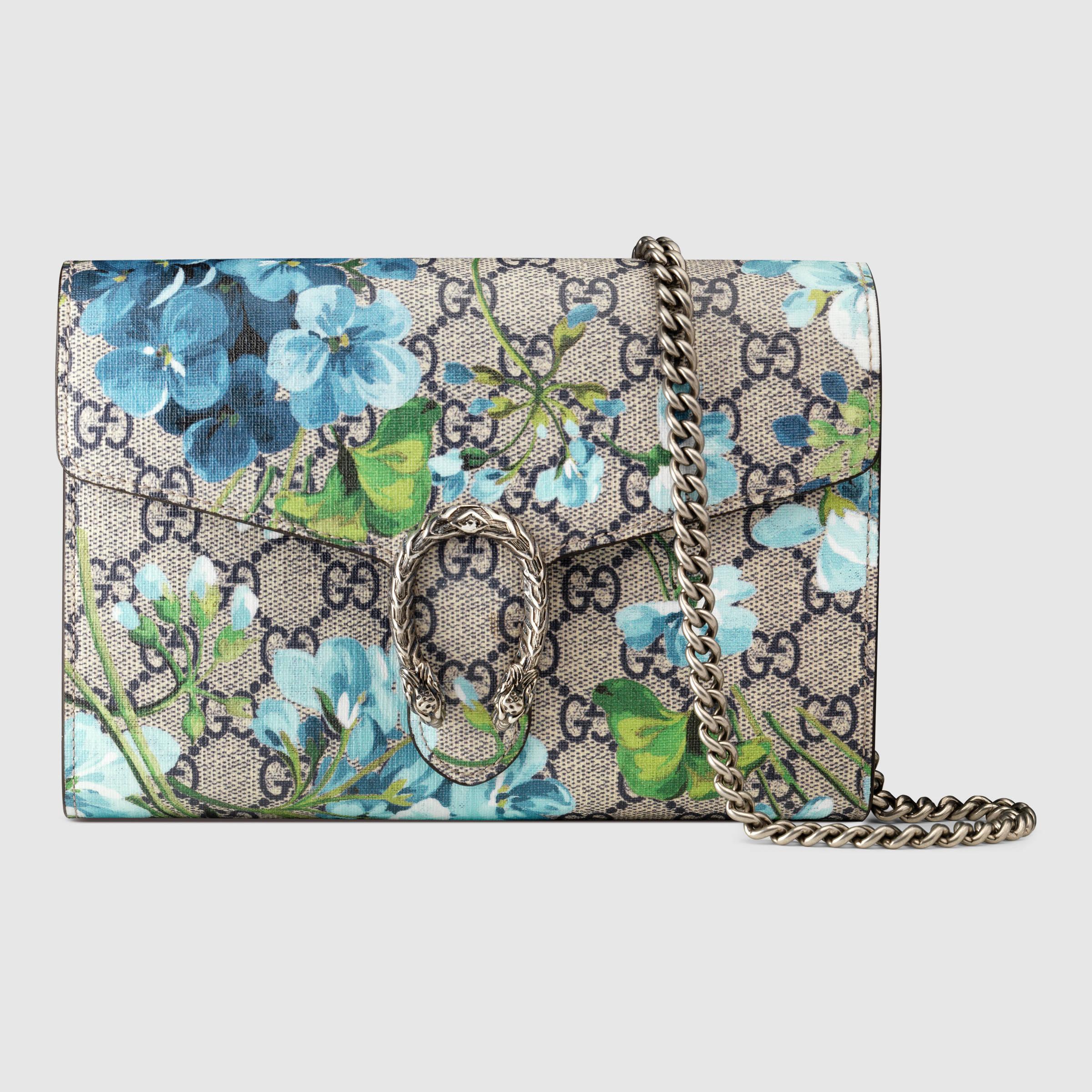 Gucci Dionysus Blooms Mini Canvas And Leather Chain Bag in Blue | Lyst