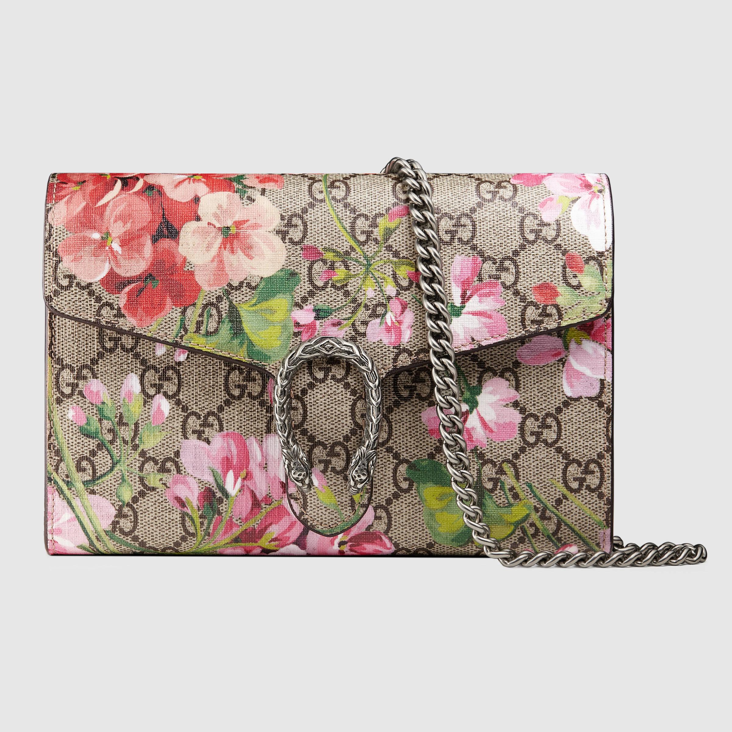 Gucci Leather GG Blooms Dionysus Wallet On A Chain in Pink - Lyst