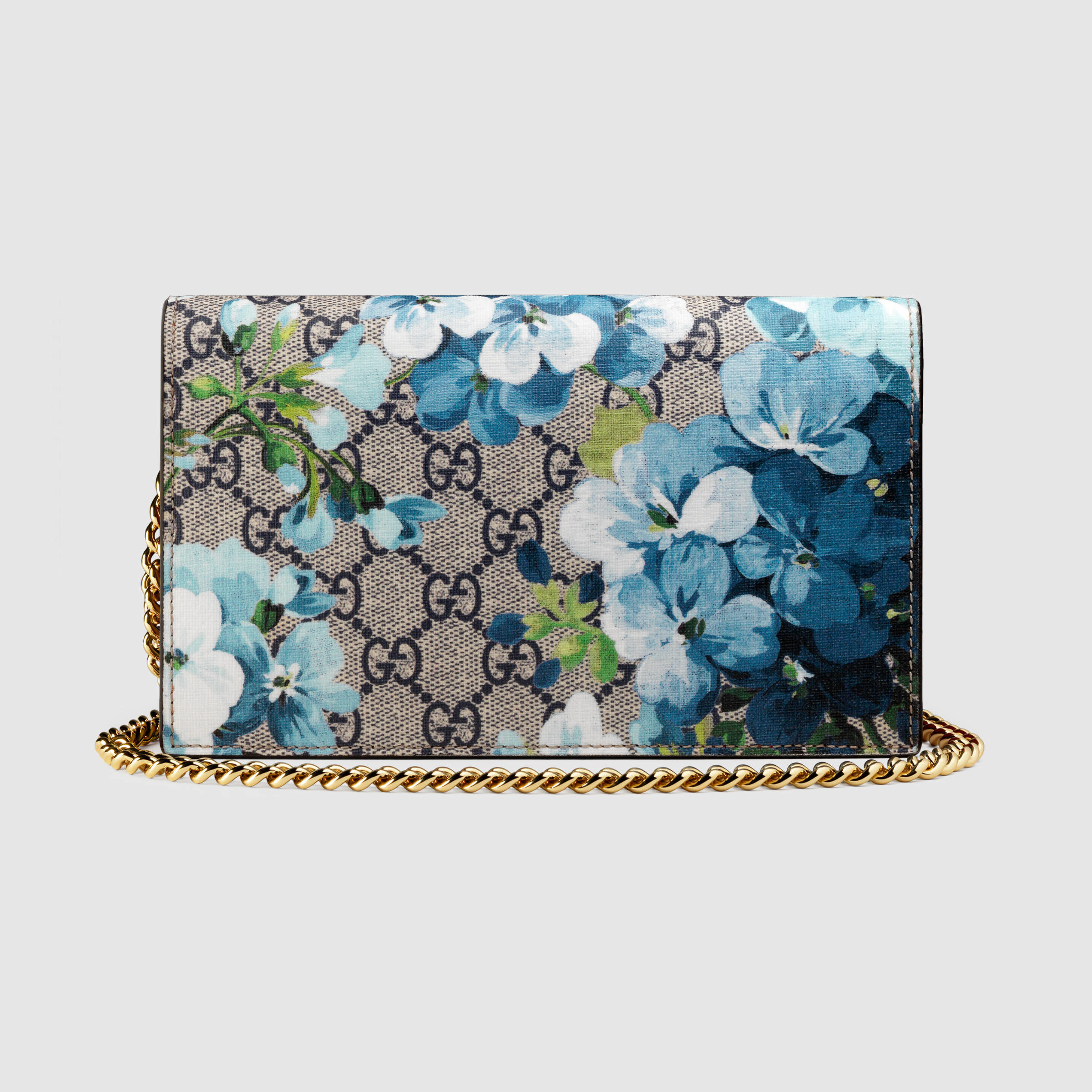Gucci Gg Blooms Supreme Chain Wallet in Blue - Lyst