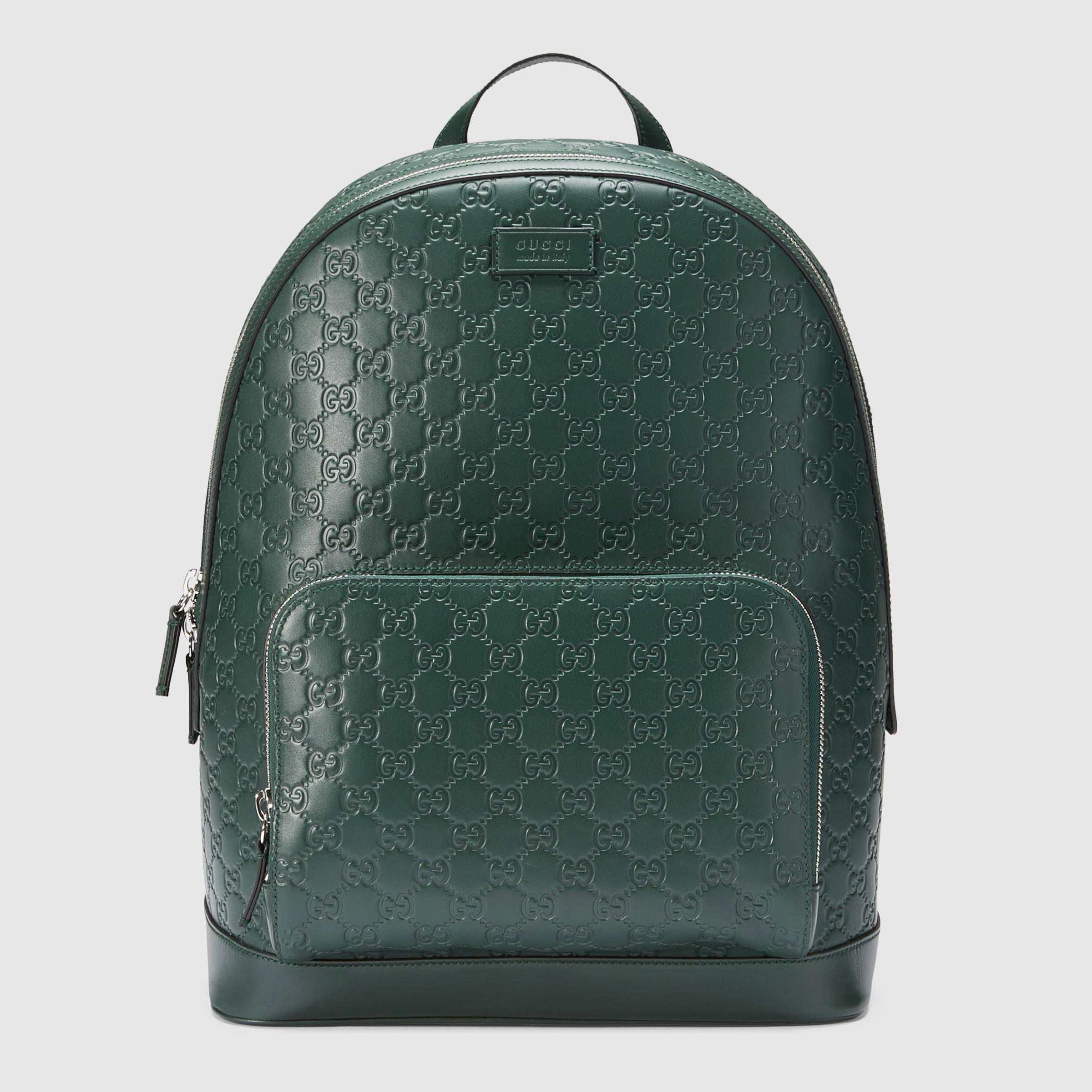 Gucci Signature Leather Backpack in Green | Lyst