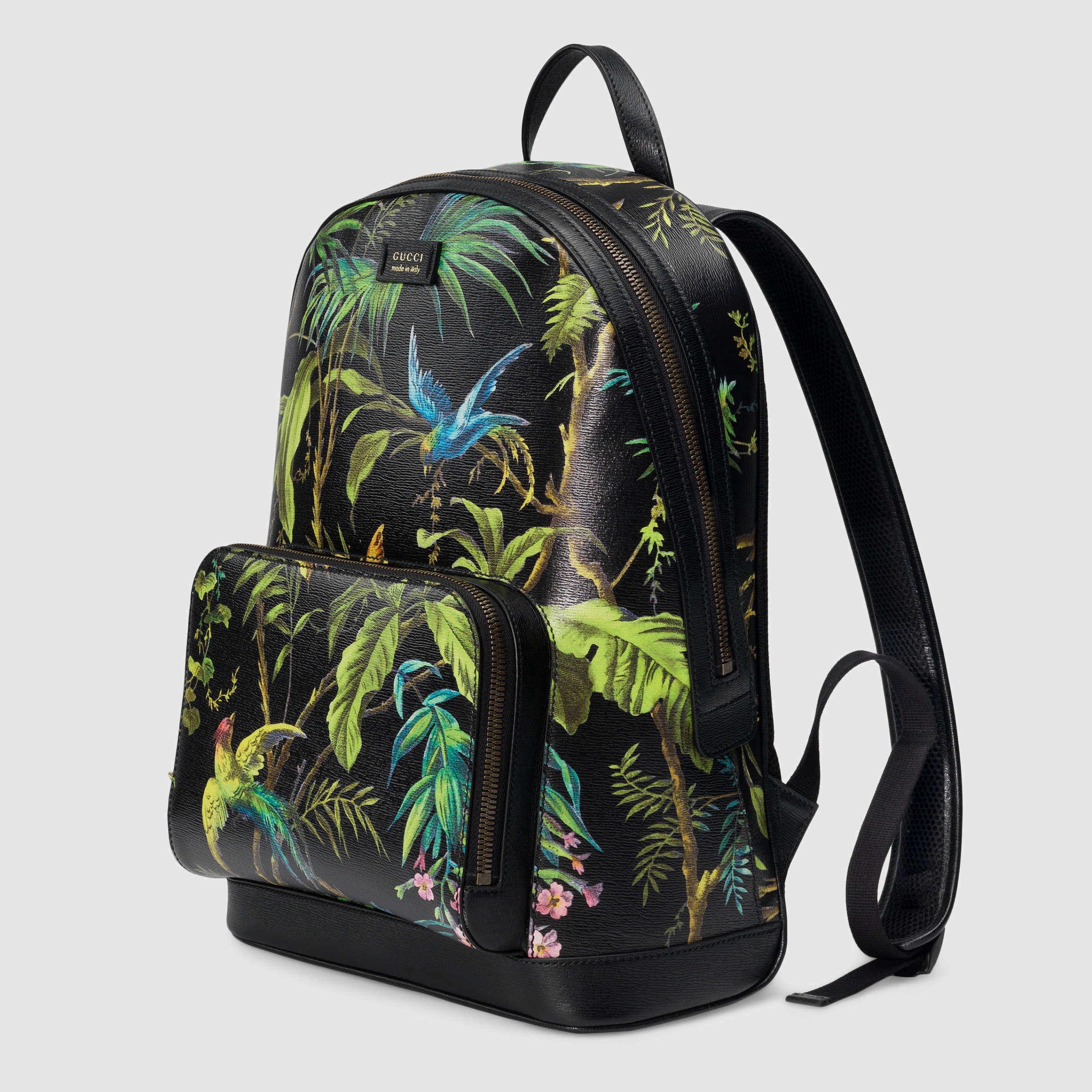 Gucci Tropical Print Leather Backpack in Brown - Lyst