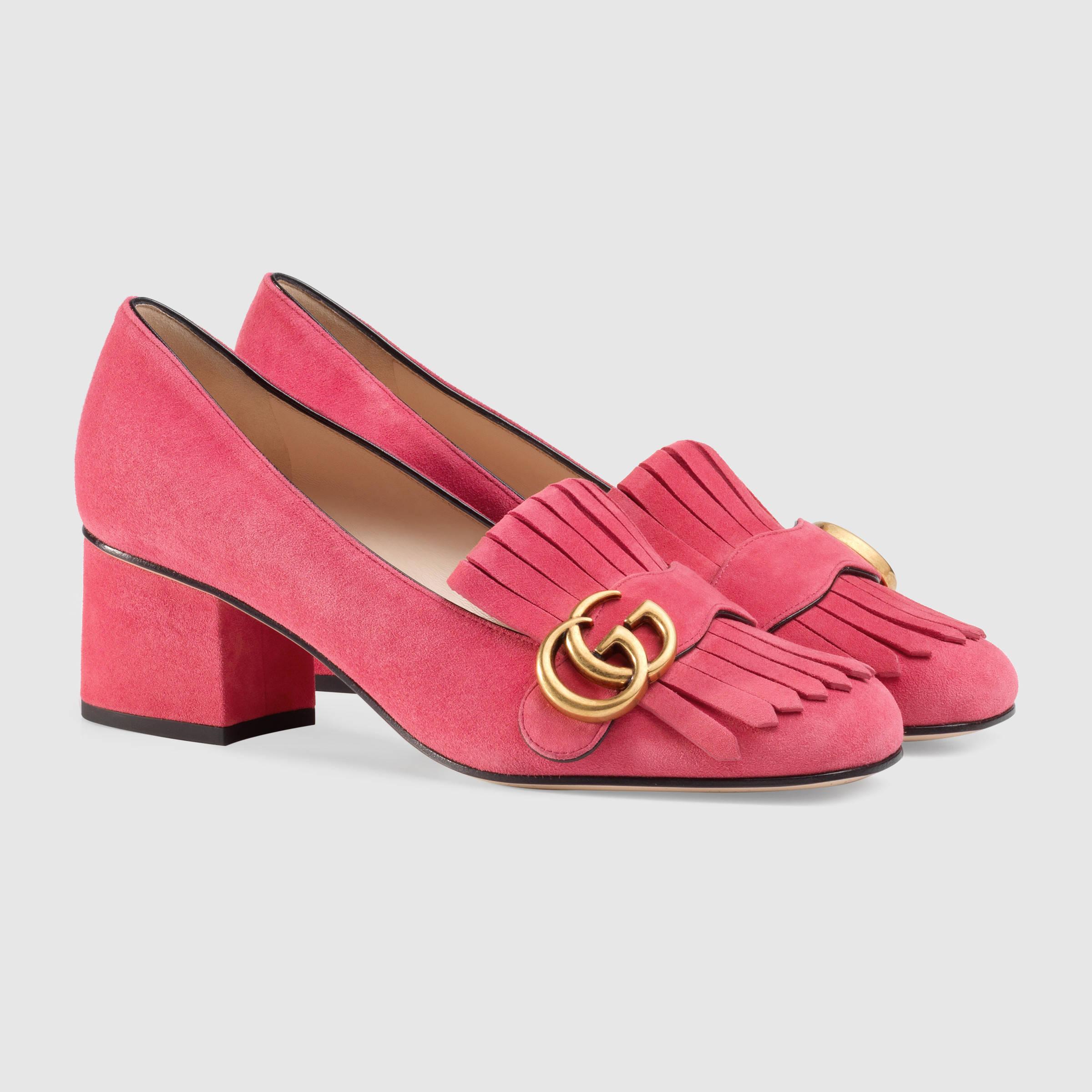 gucci suede mid heel pump