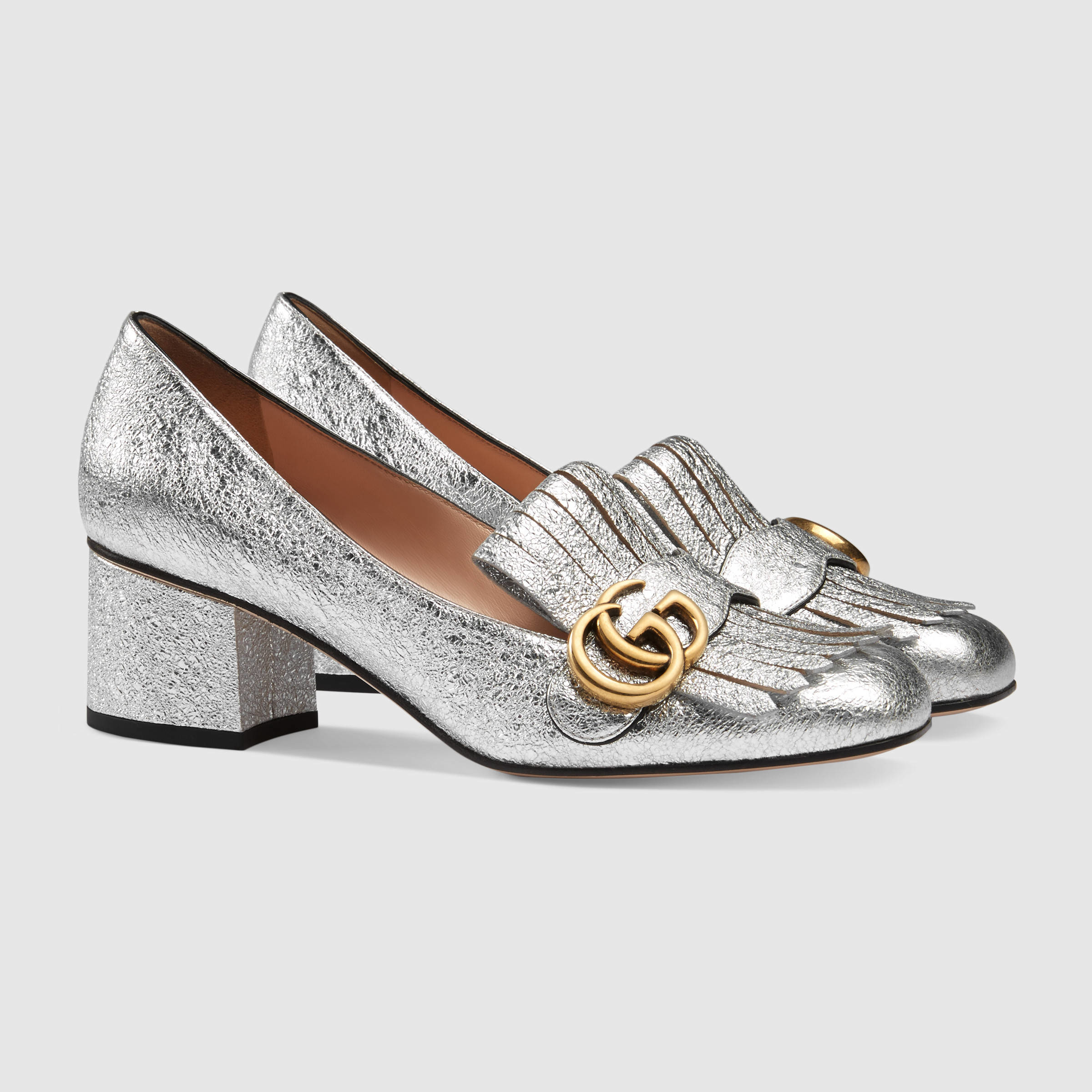 Gucci Leather Gg Marmont Pump in Silver 