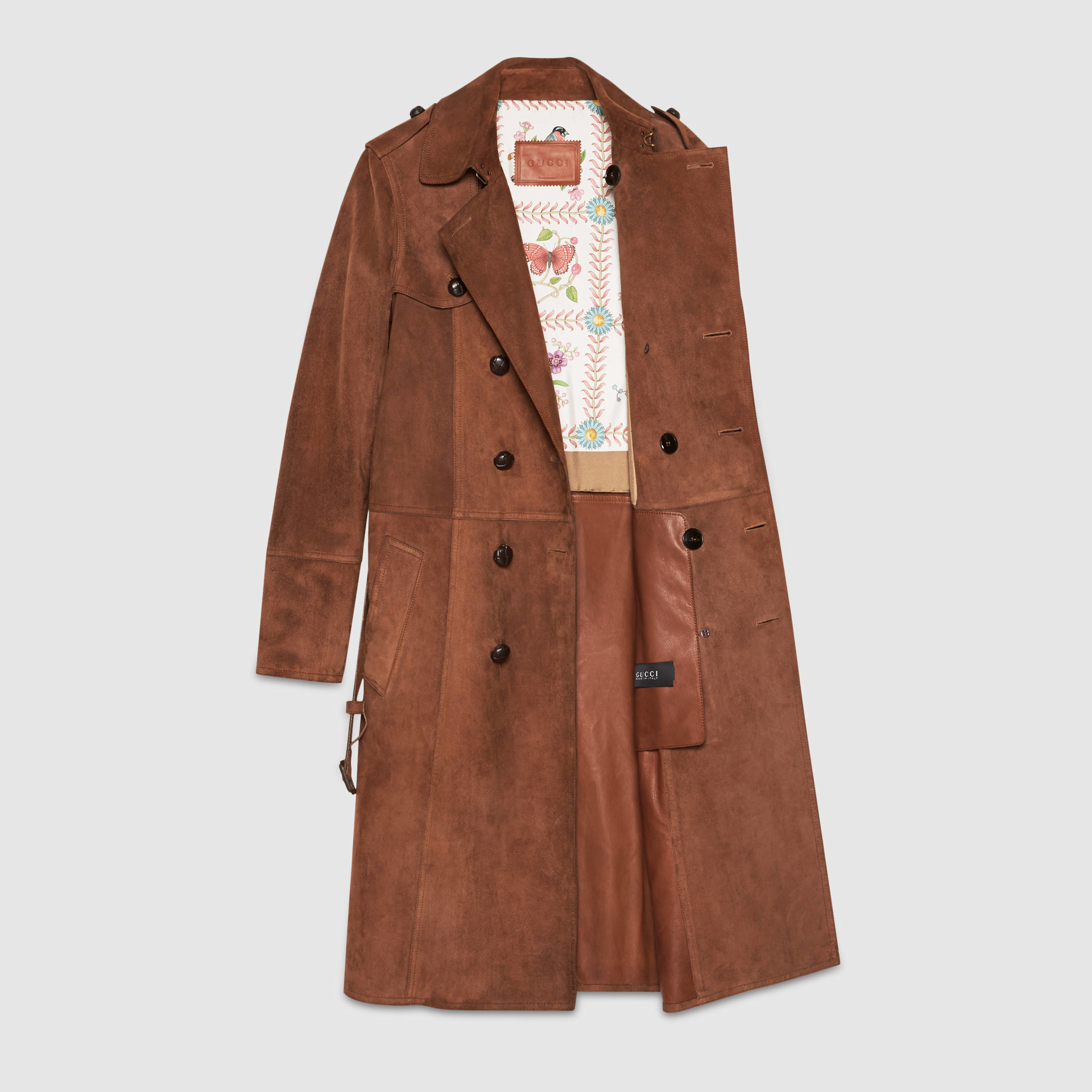 Gucci Suede Belted Trench Coat in Brown
