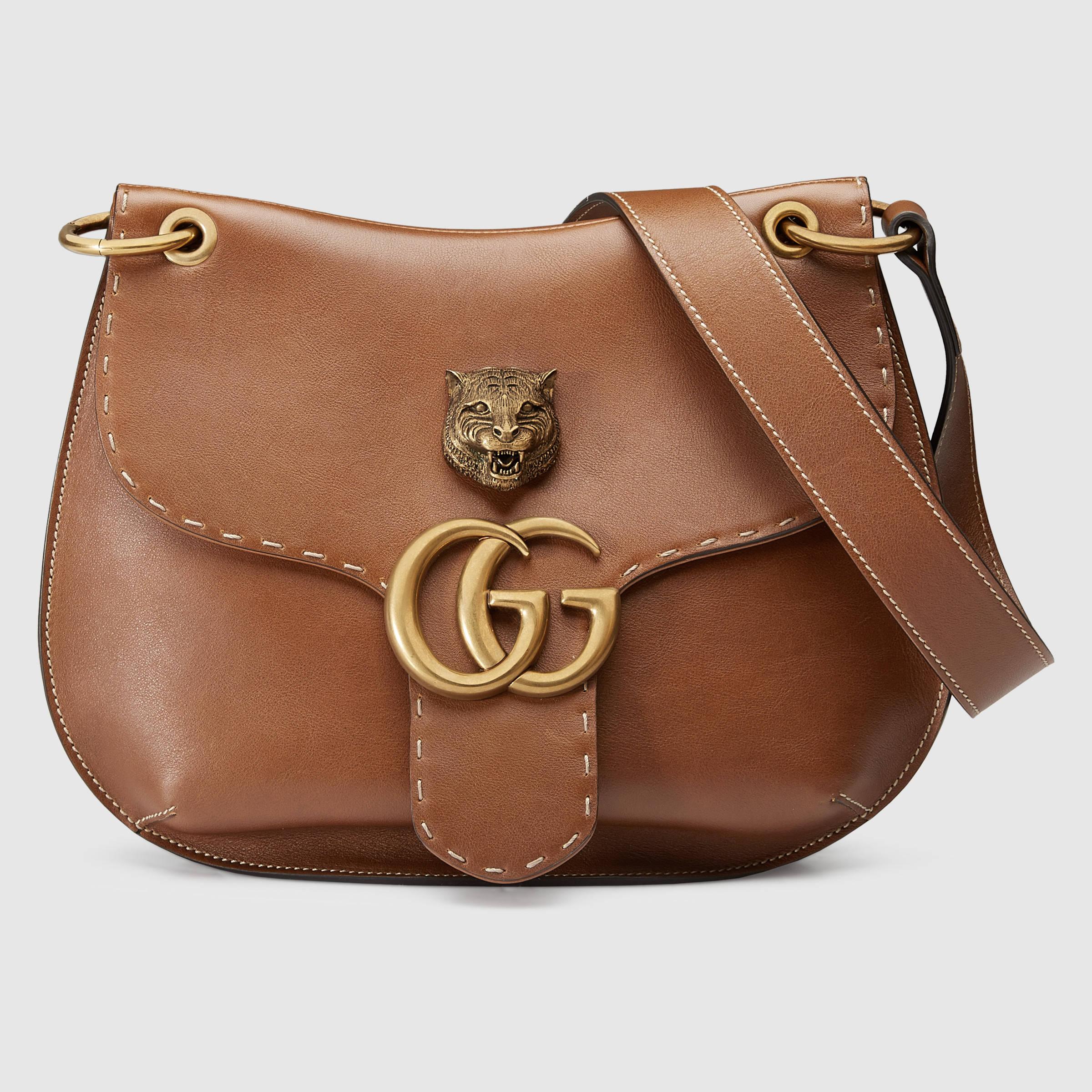 Lyst - Gucci GG Marmont Leather Shoulder Bag in Brown