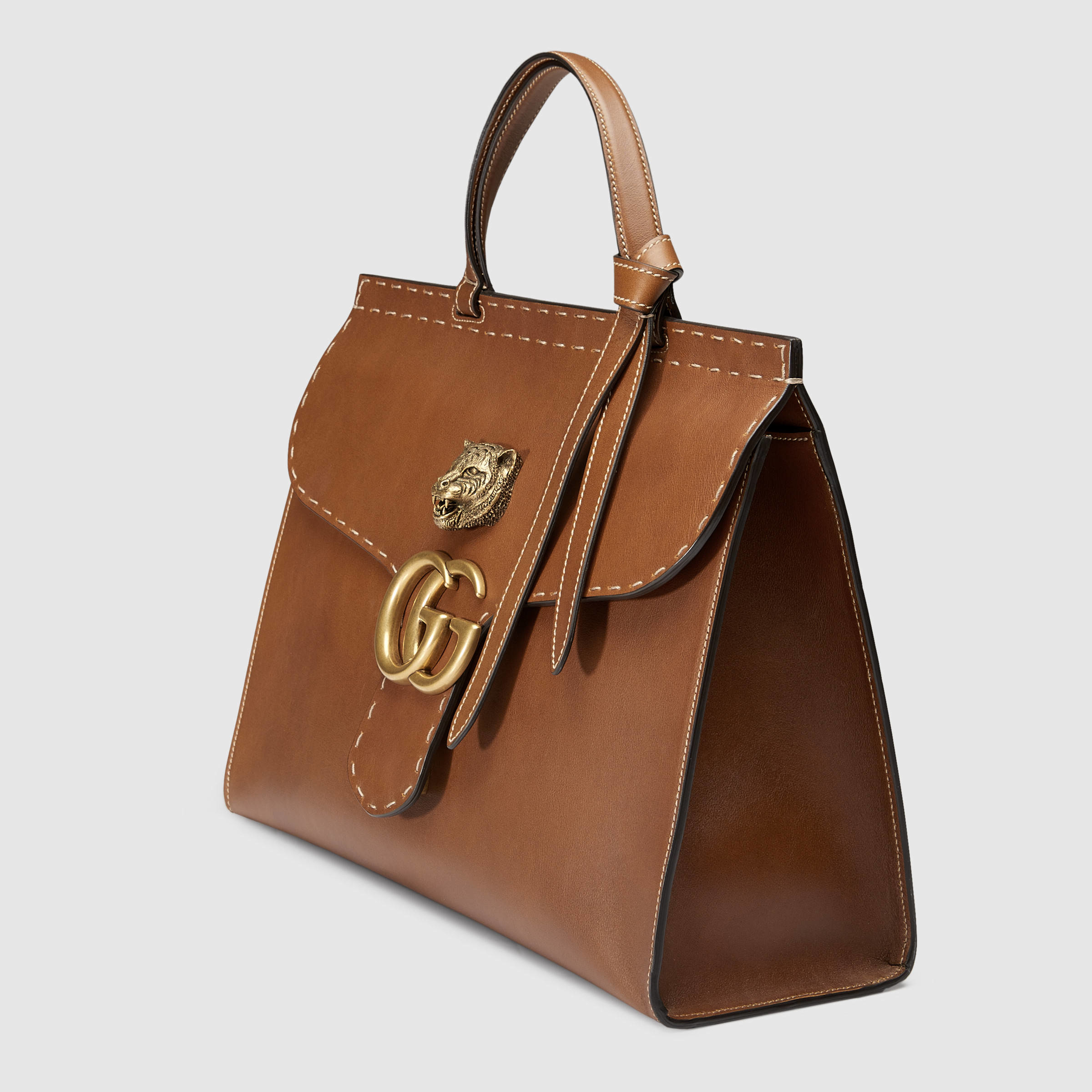 Gucci GG Marmont Leather Top Handle Bag in Brown - Lyst