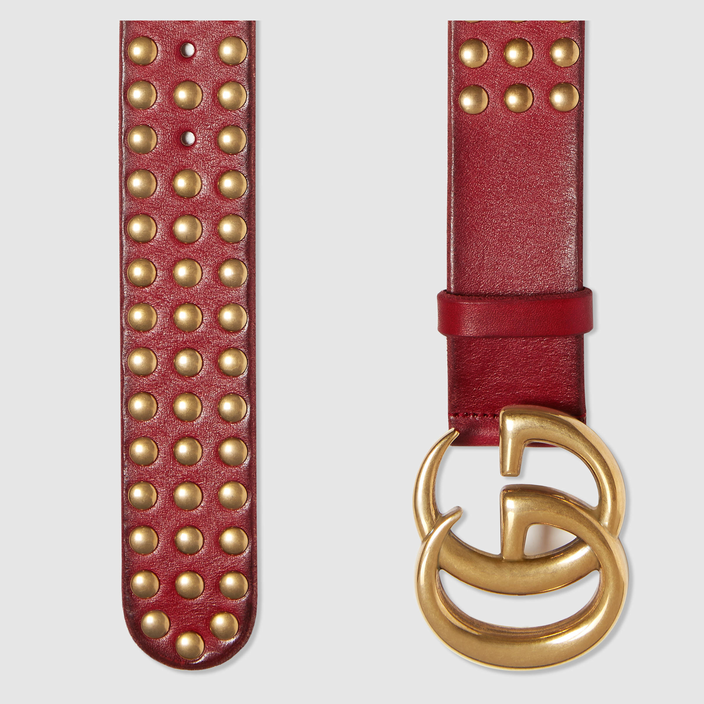Gucci Leather Studded Belt With Double G Buckle in Red Leather (Red) | Lyst