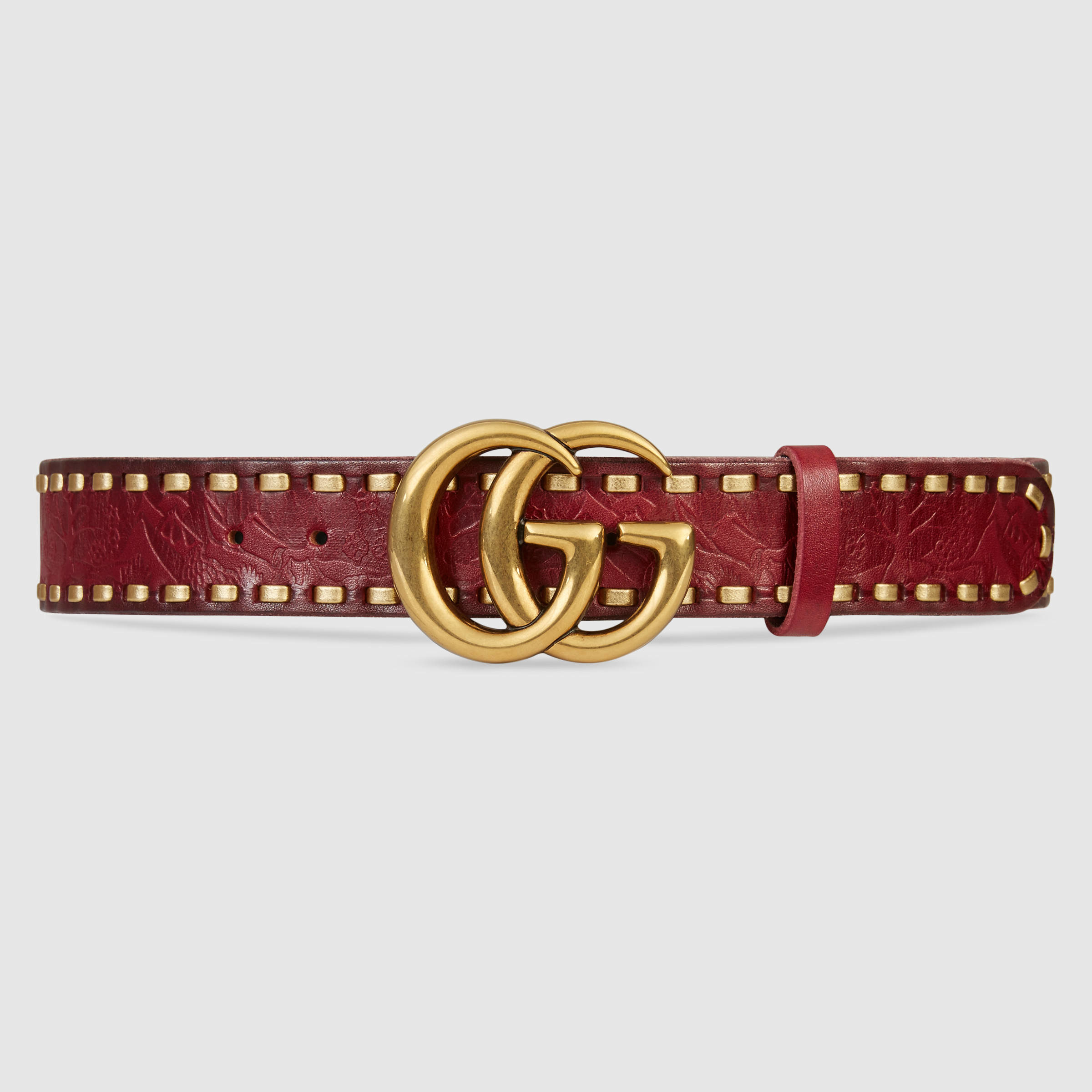 Lyst - Gucci Embossed Belt With Double G Buckle in Red