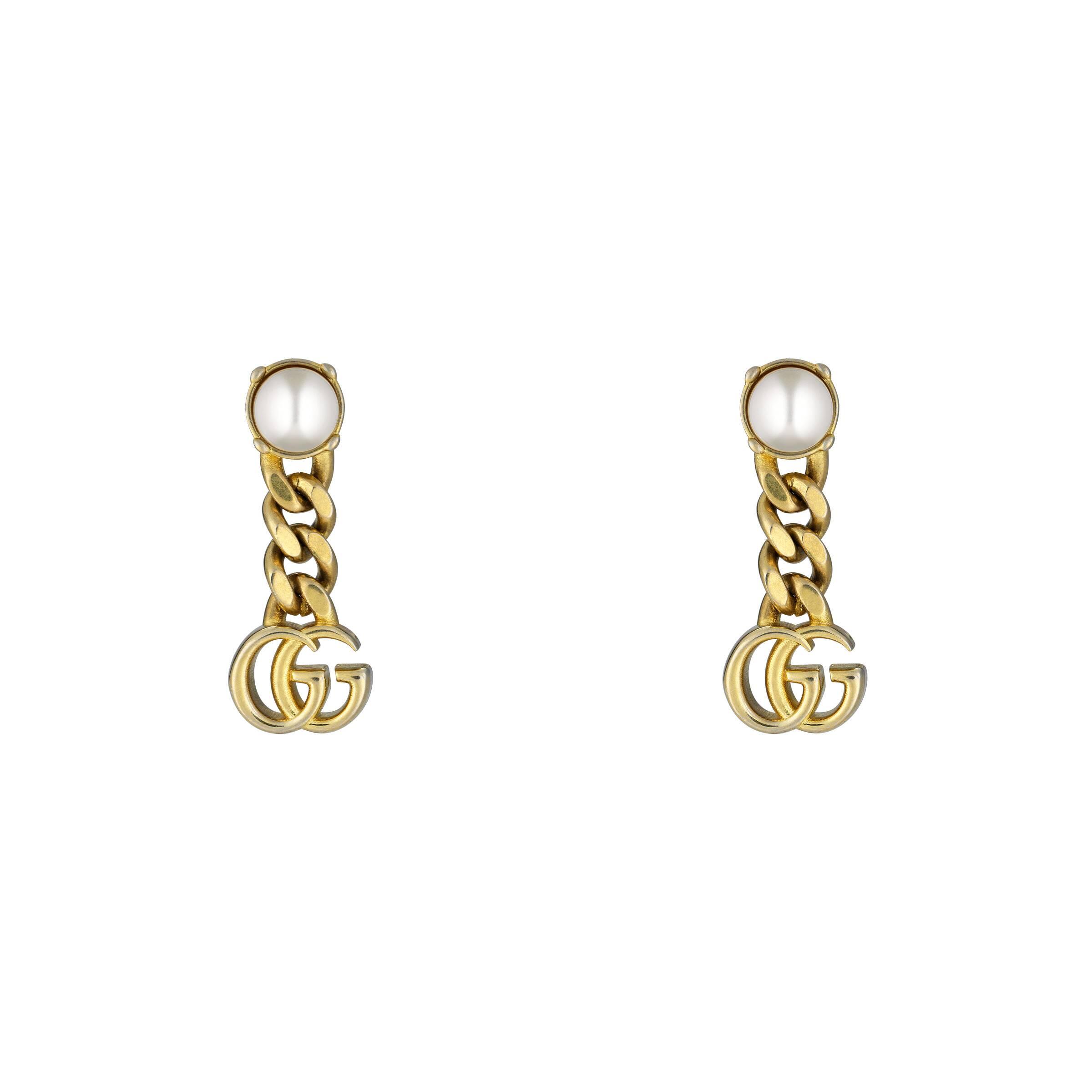 Gucci Pearl Double G Earrings in White Lyst