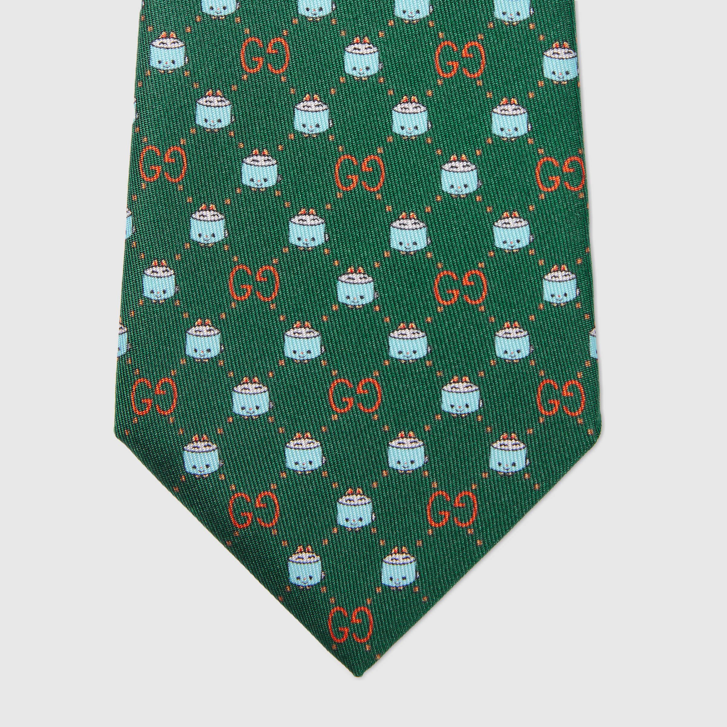 Gucci gg Animal Silk Tie in Green for Men | Lyst