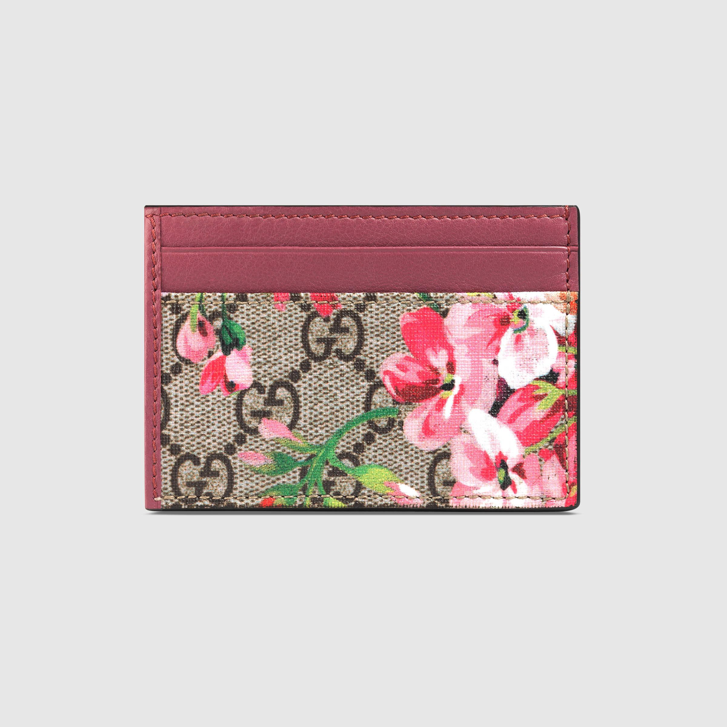 Gucci Pink/Beige GG Supreme Canvas and Leather Blooms Card Case