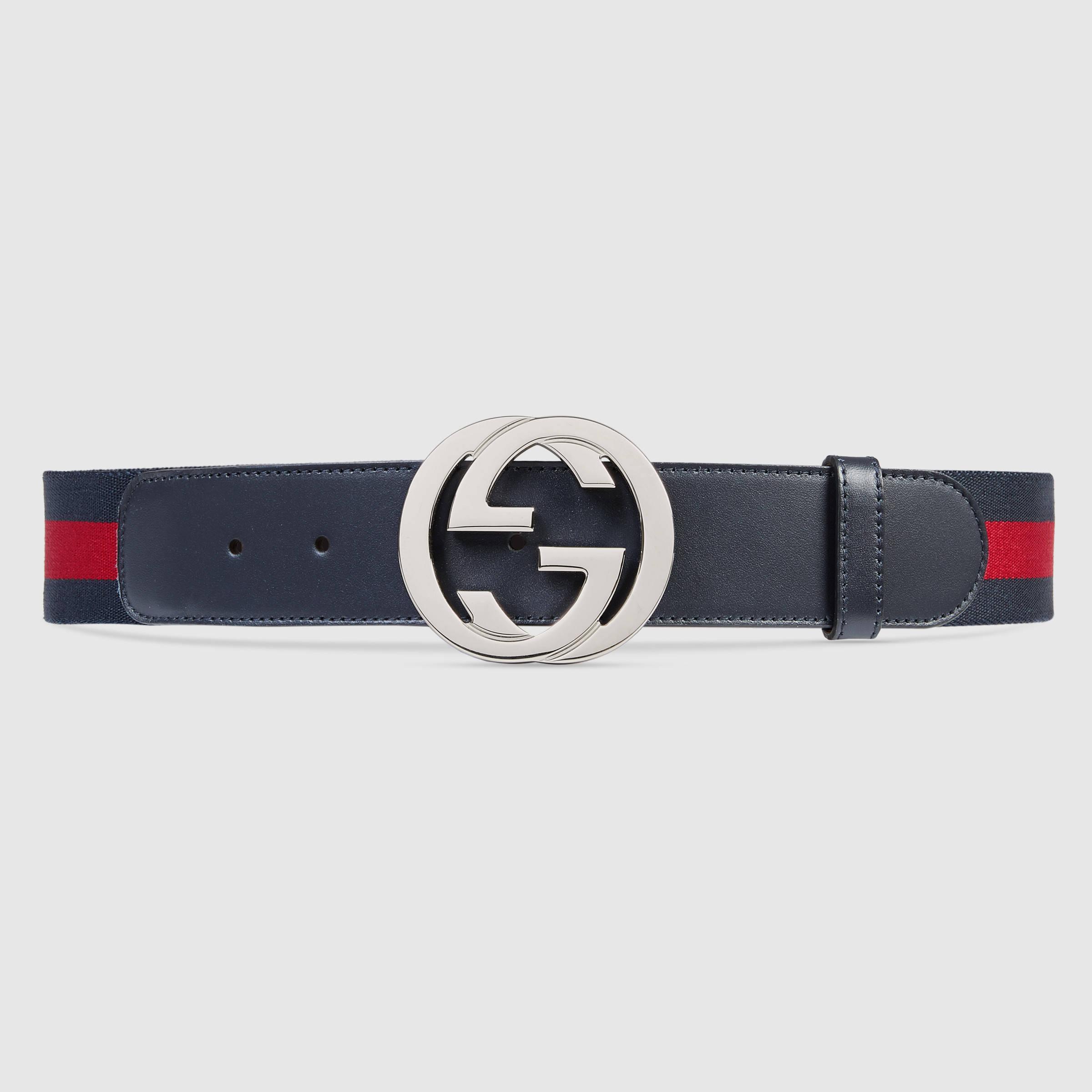 Lyst - Gucci Web Stripe Gg Buckle Belt in Blue for Men