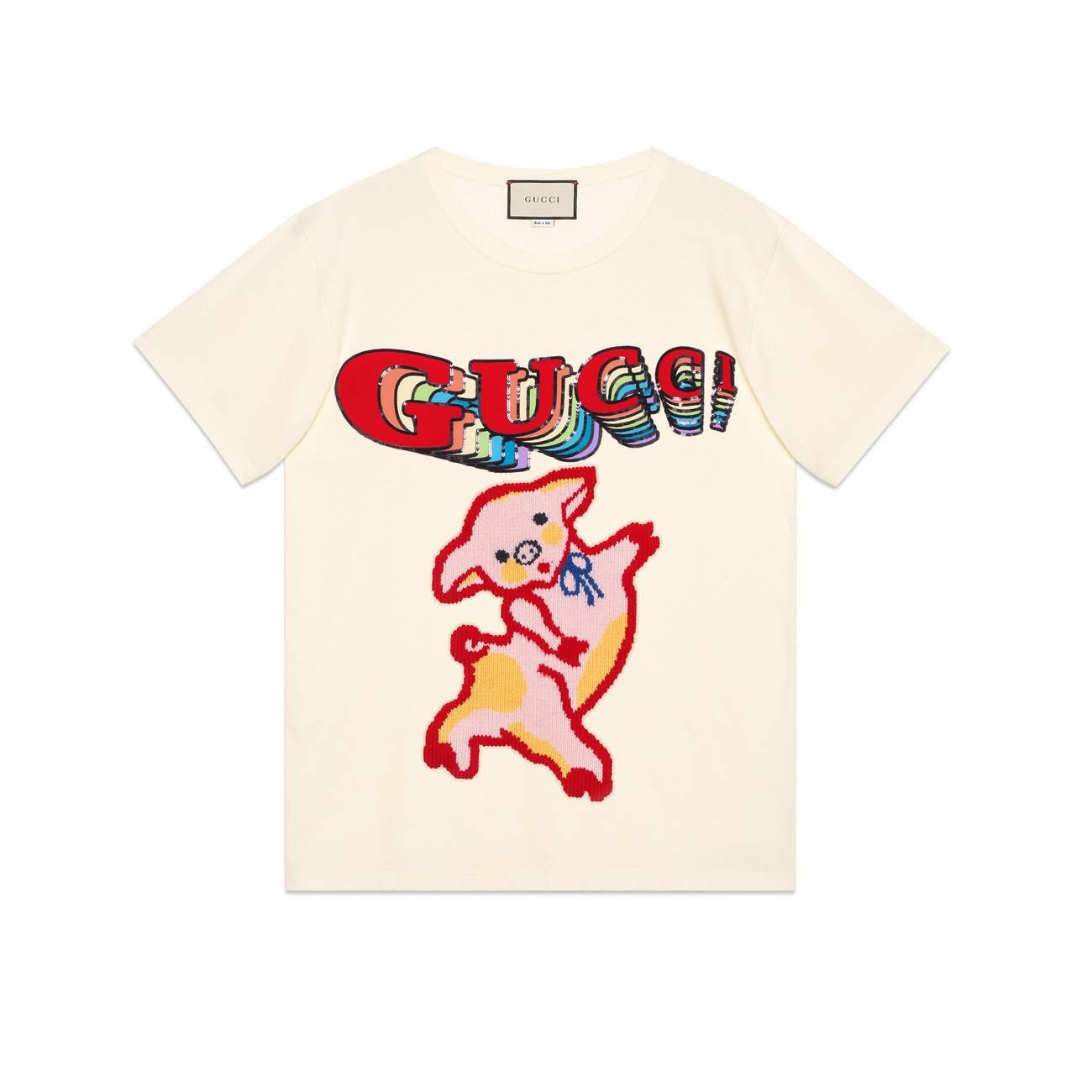 Gucci Women's Oversize Cotton T-shirt With Piglet in White | Lyst