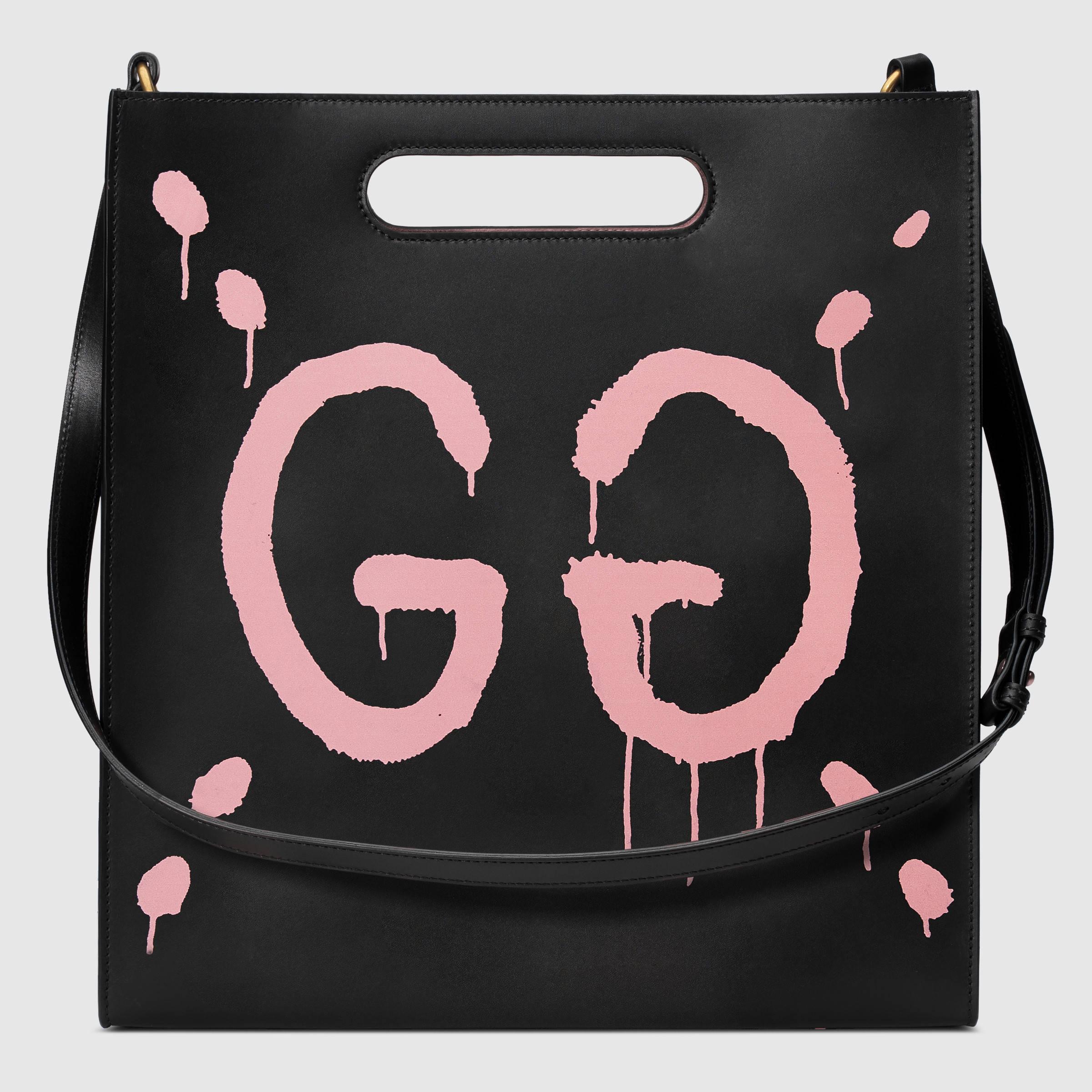 Gucci Ghost Leather Tote in Black | Lyst