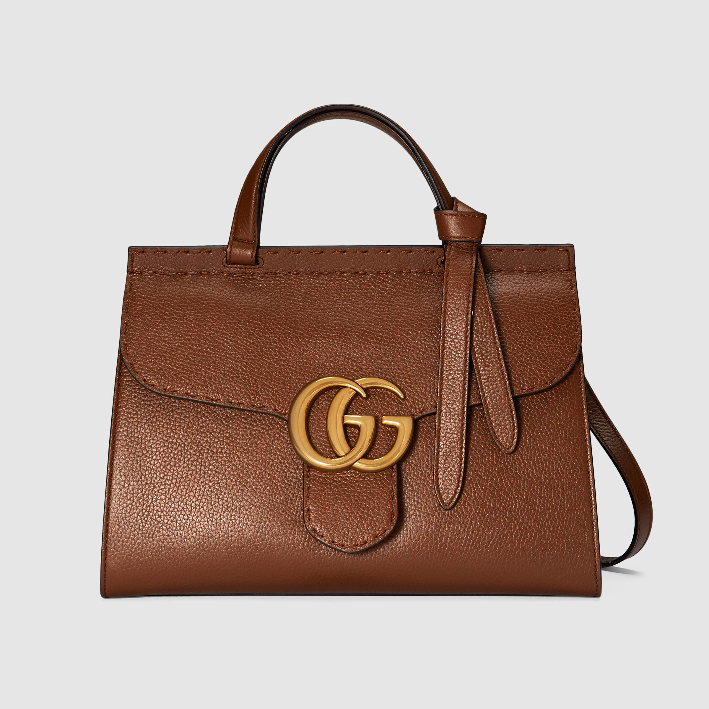 Gucci Gg Marmont Leather Top Handle in Brown | Lyst