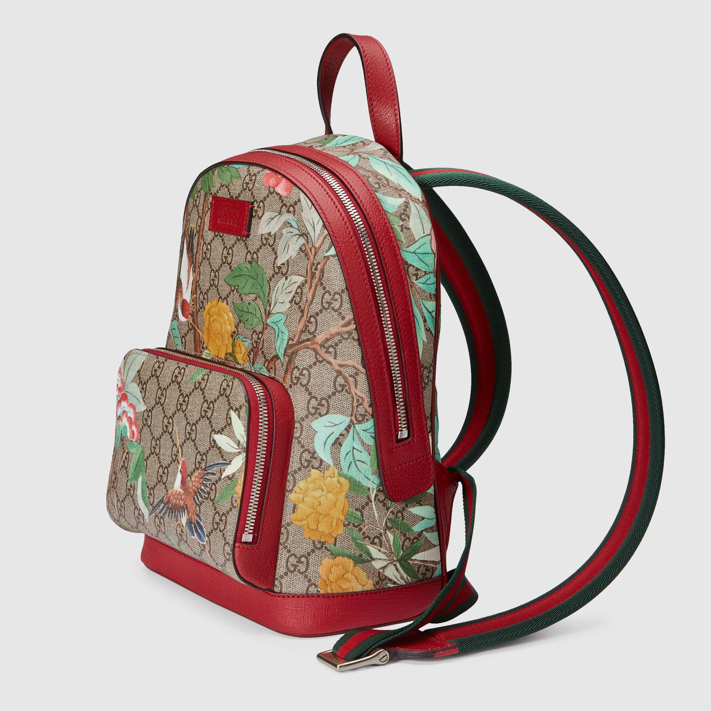 Gucci Tian GG Supreme Canvas & Leather Backpack - Lyst