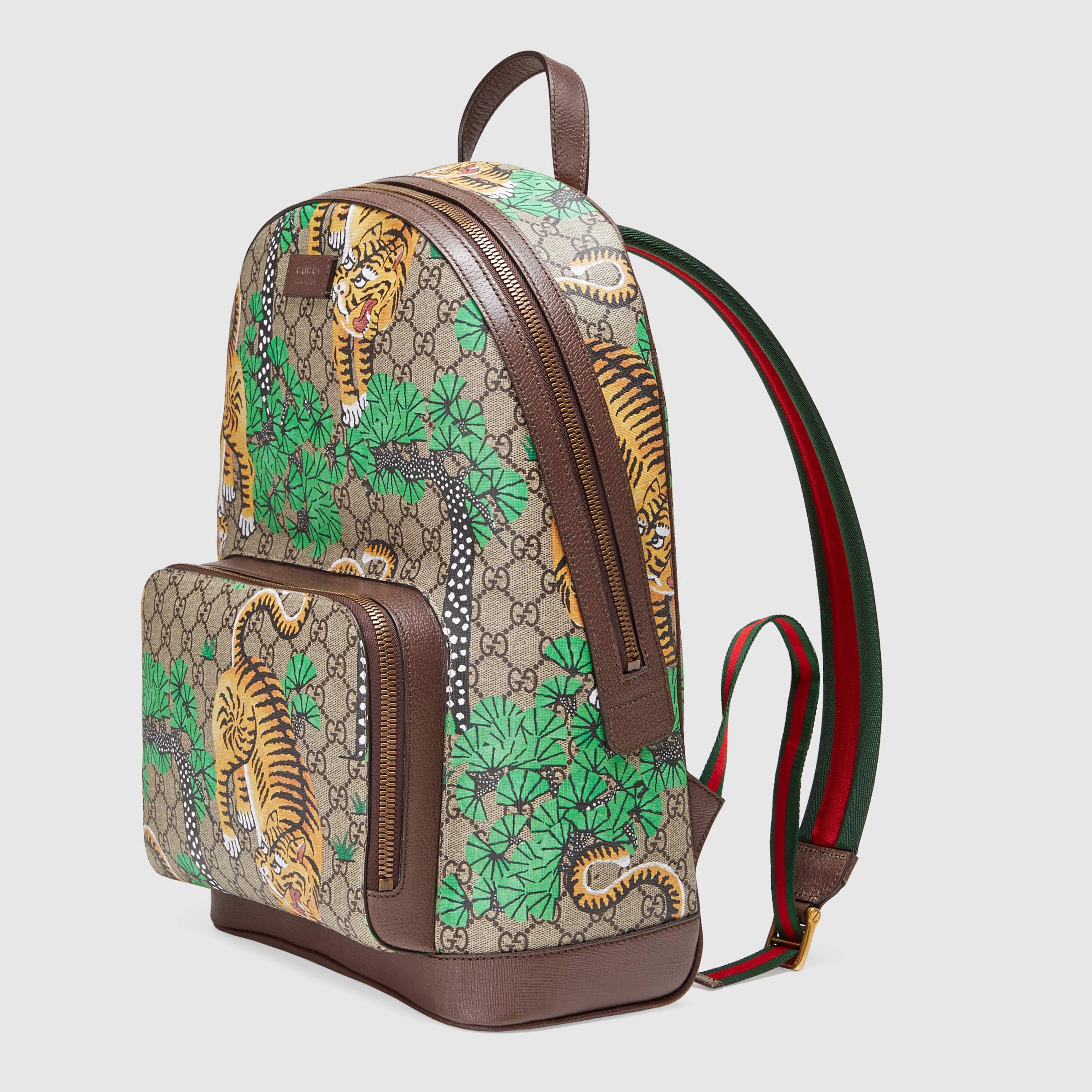 Gucci Leather Bengal GG Supreme Canvas Backpack - Lyst