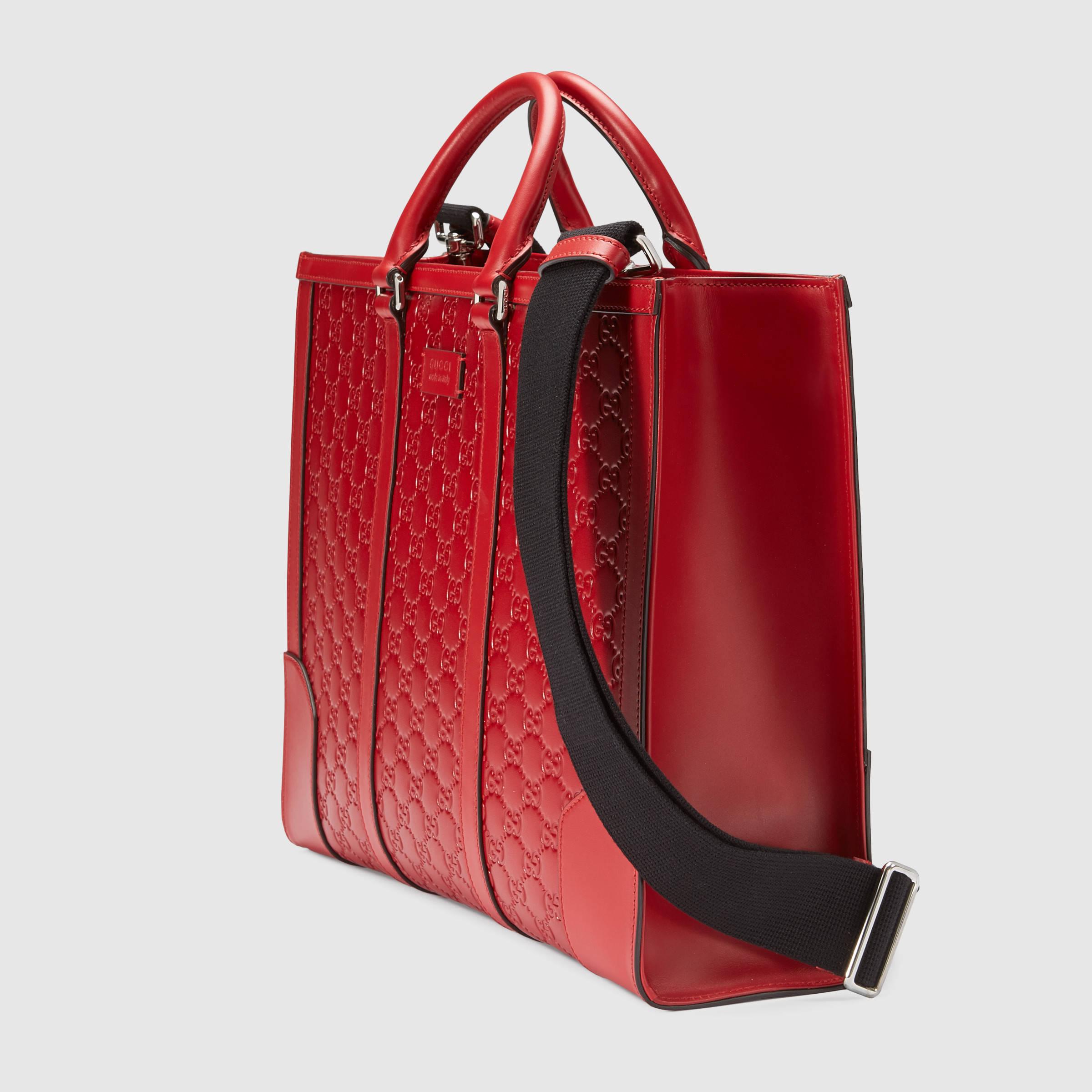 gucci red leather tote