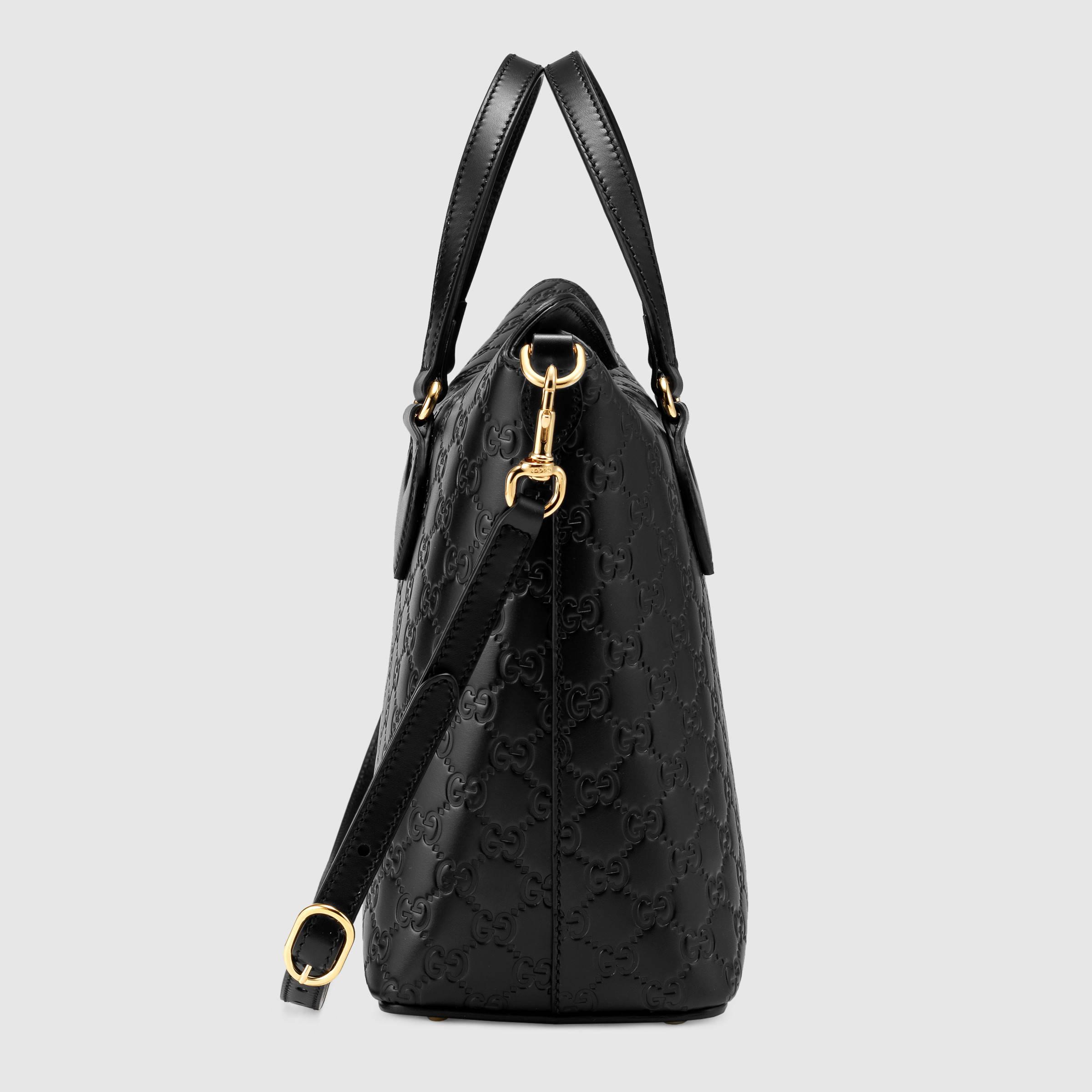 GUCCI Black Leather Signature Extra Large Tote Bag 189680-US