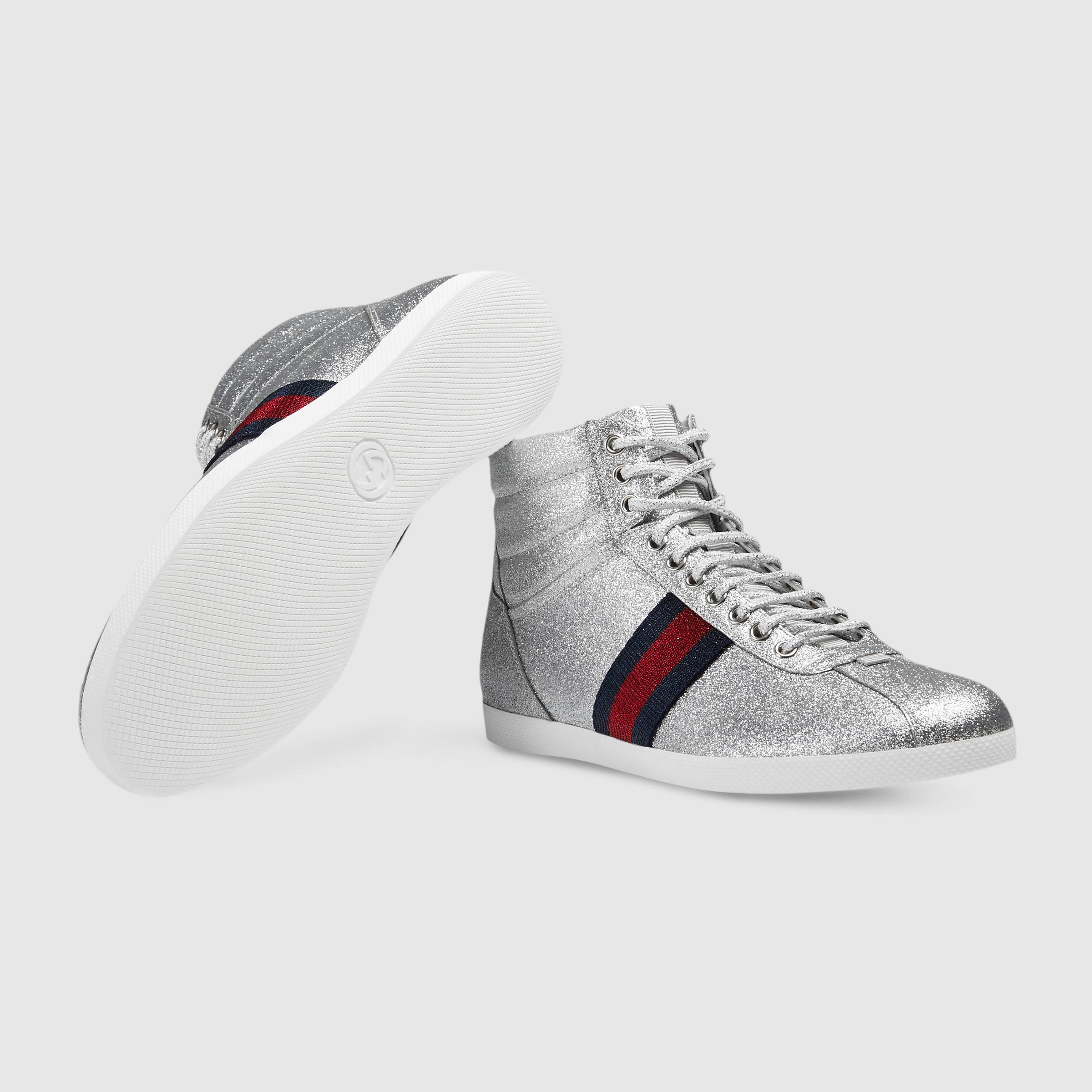 gucci silver high top sneakers