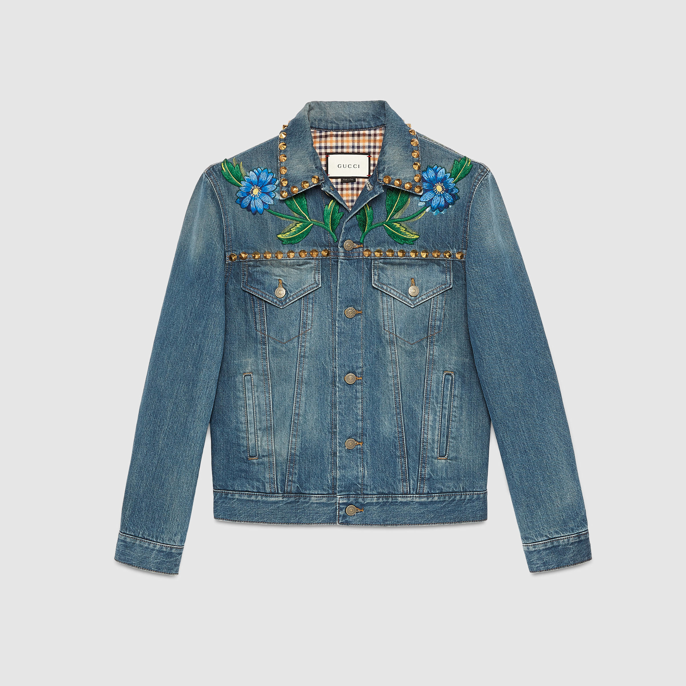 Gucci Painted Denim Jacket With Embroidery in Blue for Men - Lyst