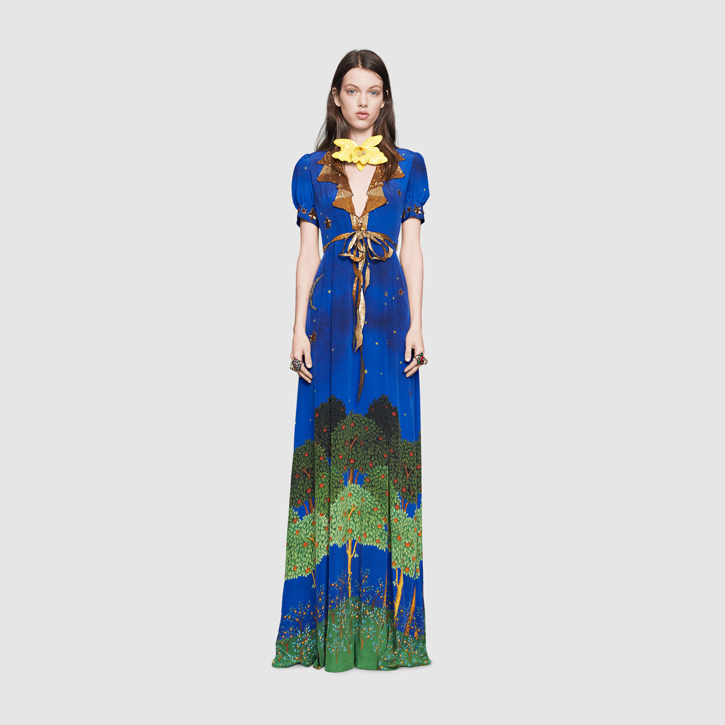Gucci Night Garden Print Silk Gown in Blue - Lyst