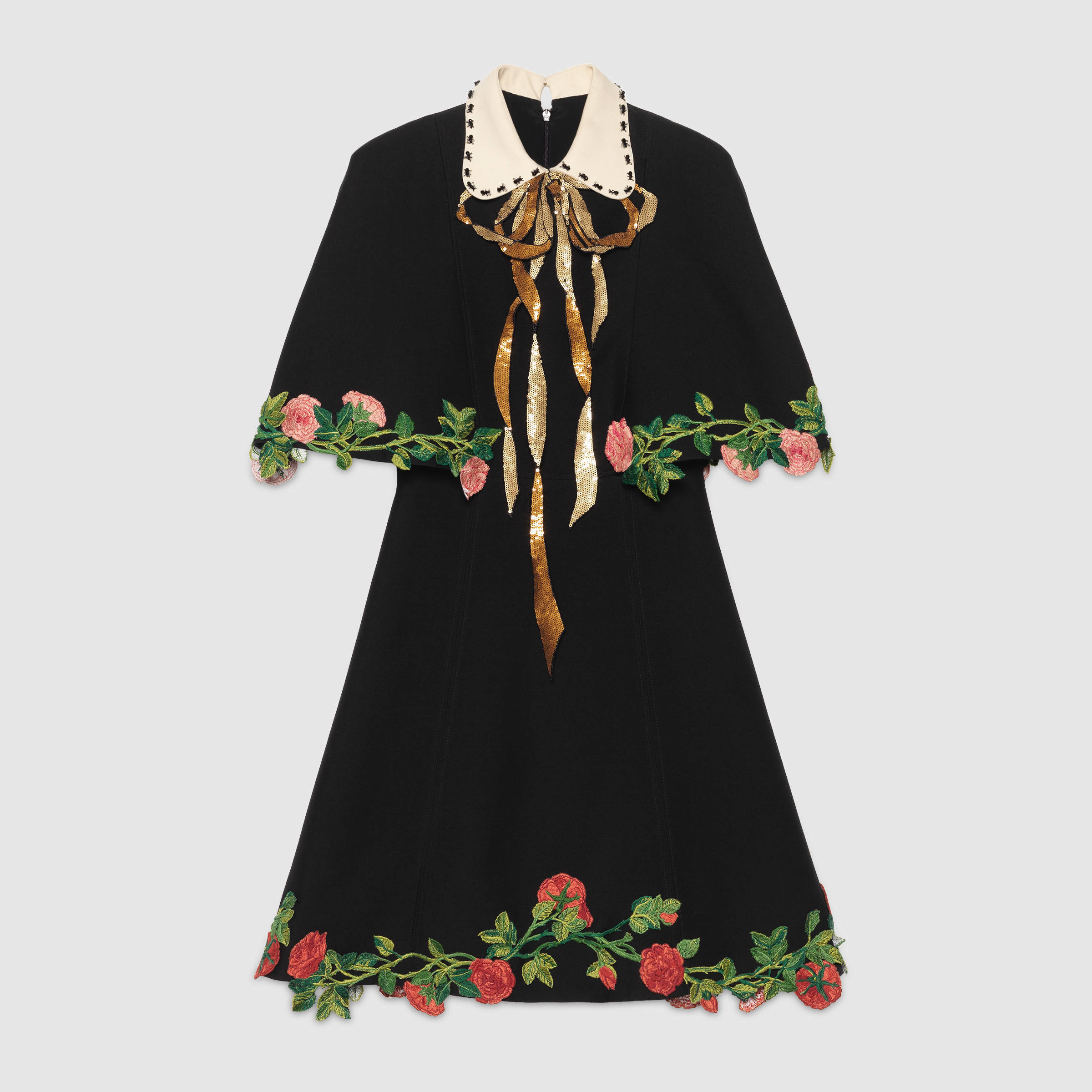 Gucci Embroidered Wool Silk Cape Dress in Black | Lyst